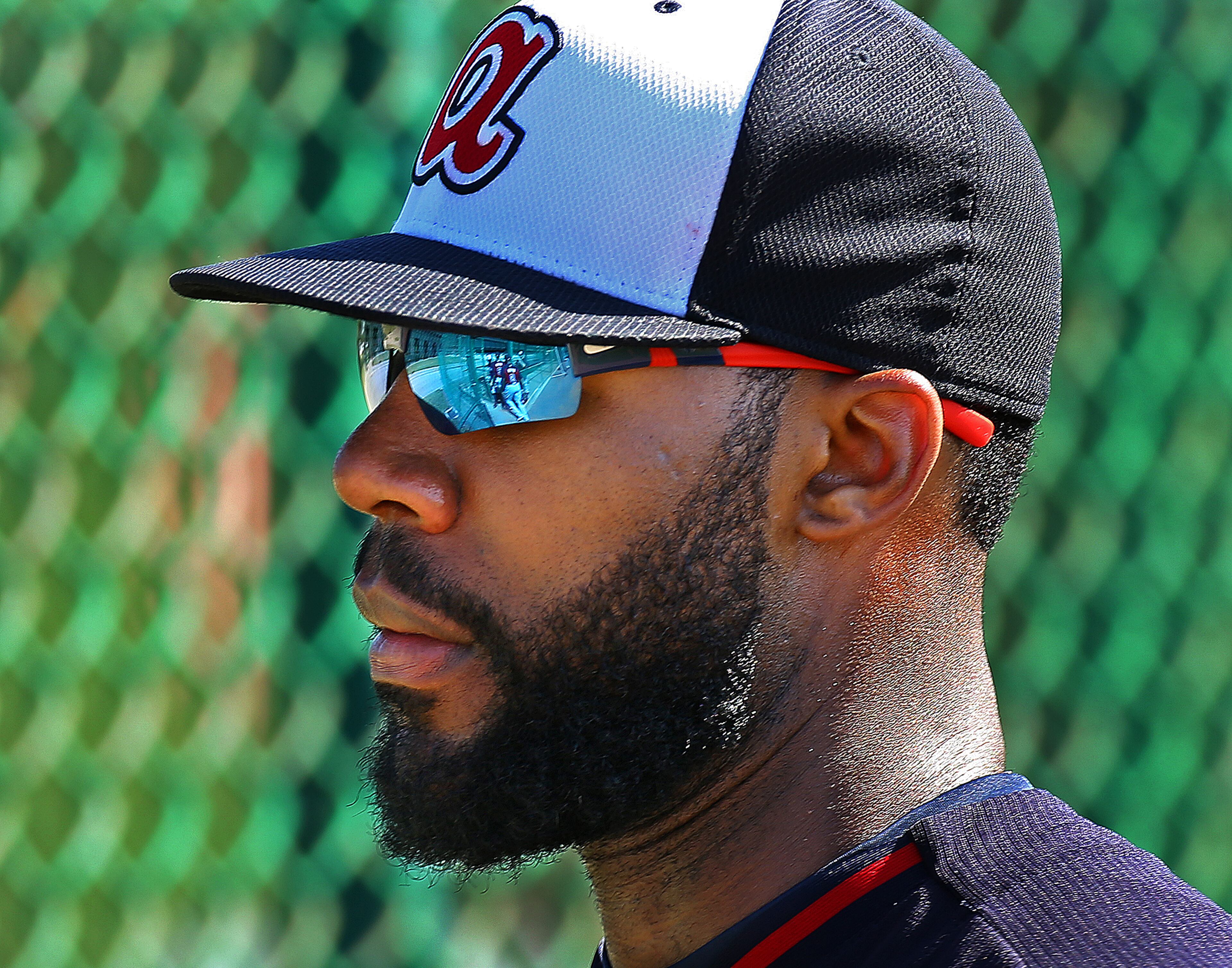 Braves outfielder Jason Heyward sports a beard during spring training on Thursday, Feb. 20, 2014, in Lake Buena Vista, FL.