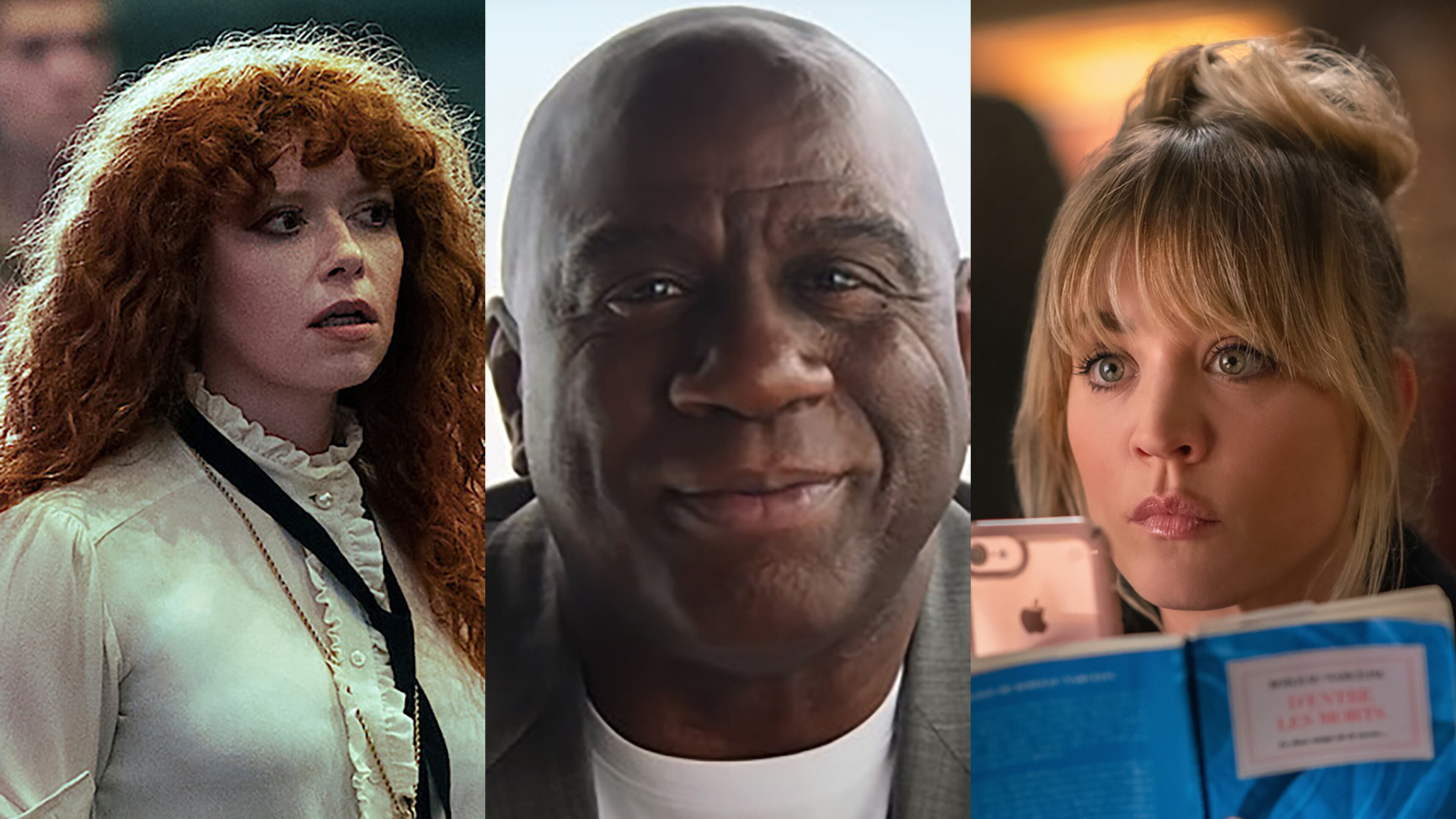 The second seasons of "Russian Doll" on Netflix (left) and "The Flight Attendant" on HBO Max (right) are coming out, as is an Apple TV+ documentary about Magic Johnson. PUBLICITY PHOTOS