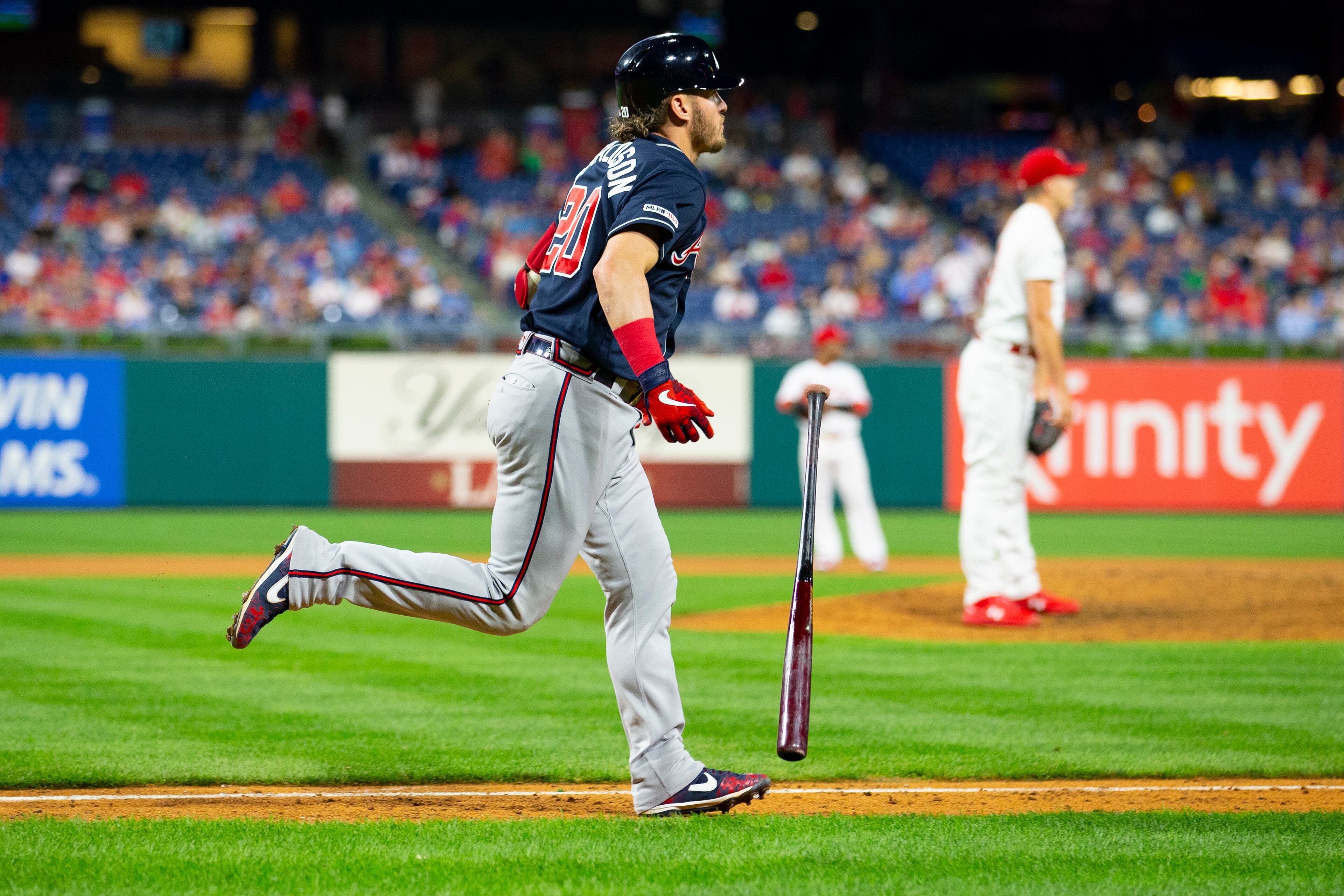 Braves third baseman Josh Donaldson hits a three run home run in the top of the seventh inning. (Photo by Mitchell Leff/Getty Images)