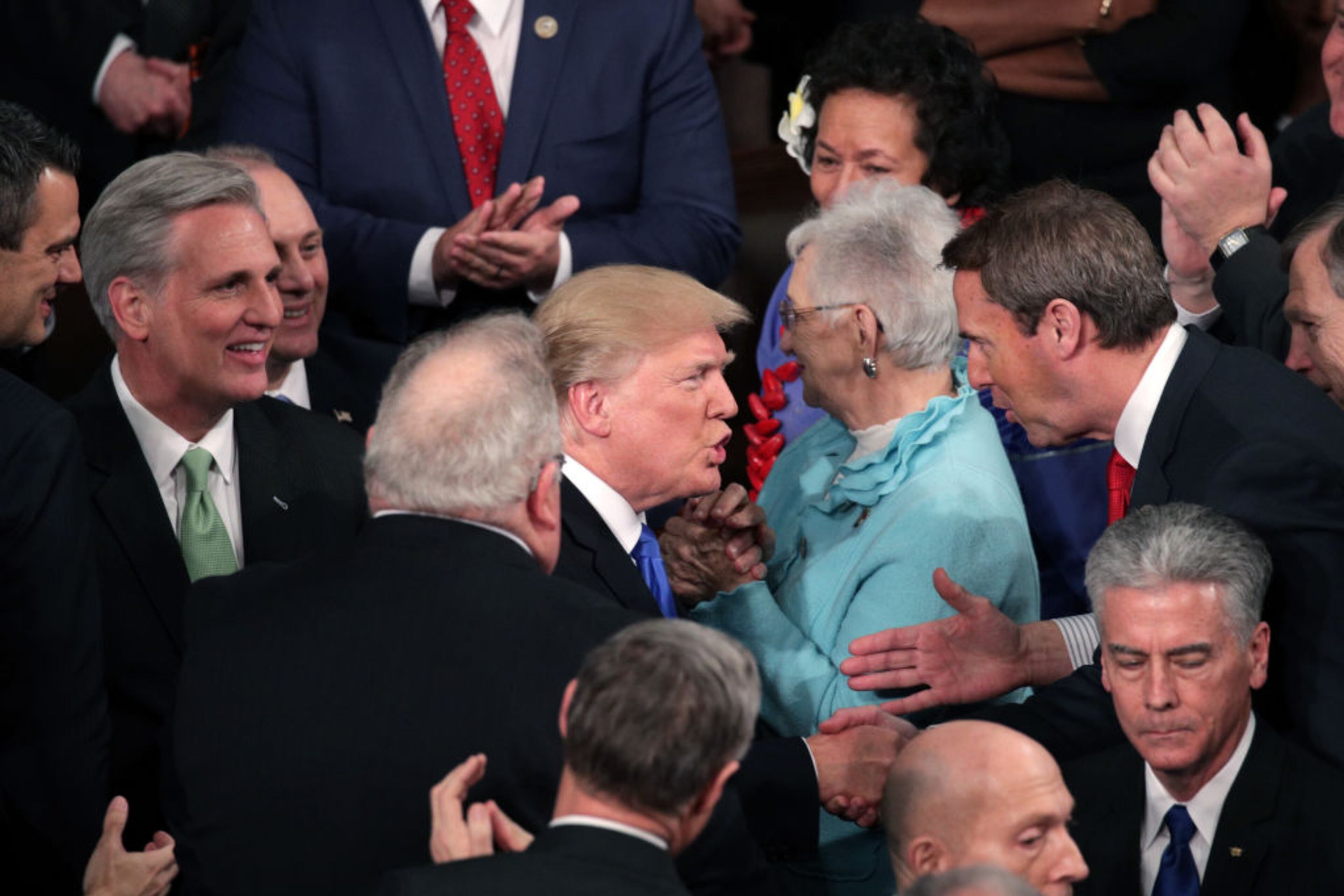 WASHINGTON, DC - JANUARY 30: U.S. President Donald J. Trump arrives for the State of the Union address in the chamber of the U.S. House of Representatives January 30, 2018 in Washington, DC. This is the first State of the Union address given by U.S. President Donald Trump and his second joint-session address to Congress. (Photo by Alex Wong/Getty Images)