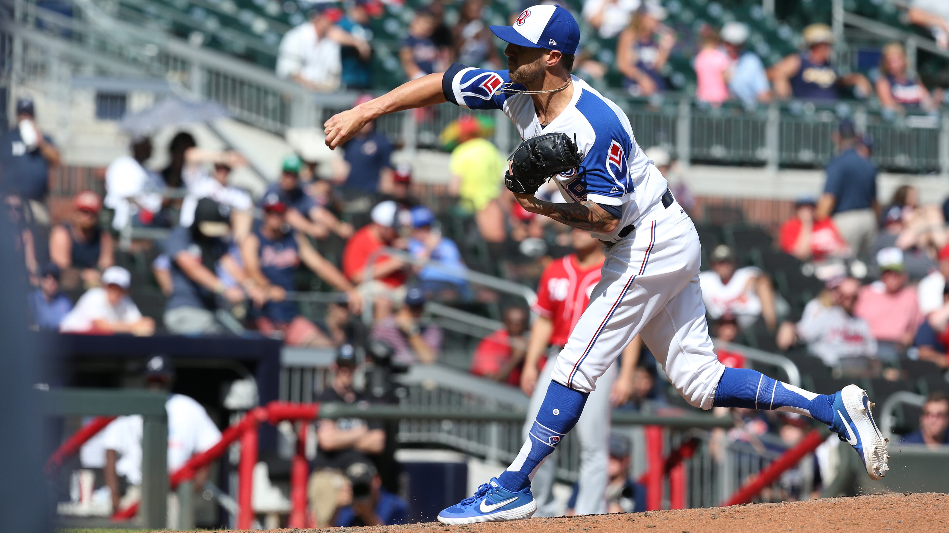 Braves new reliever Shane Greene, during a particularly rough outing against Cincinnati Sunday. (Christina Matacotta/Christina.Matacotta@ajc.com)