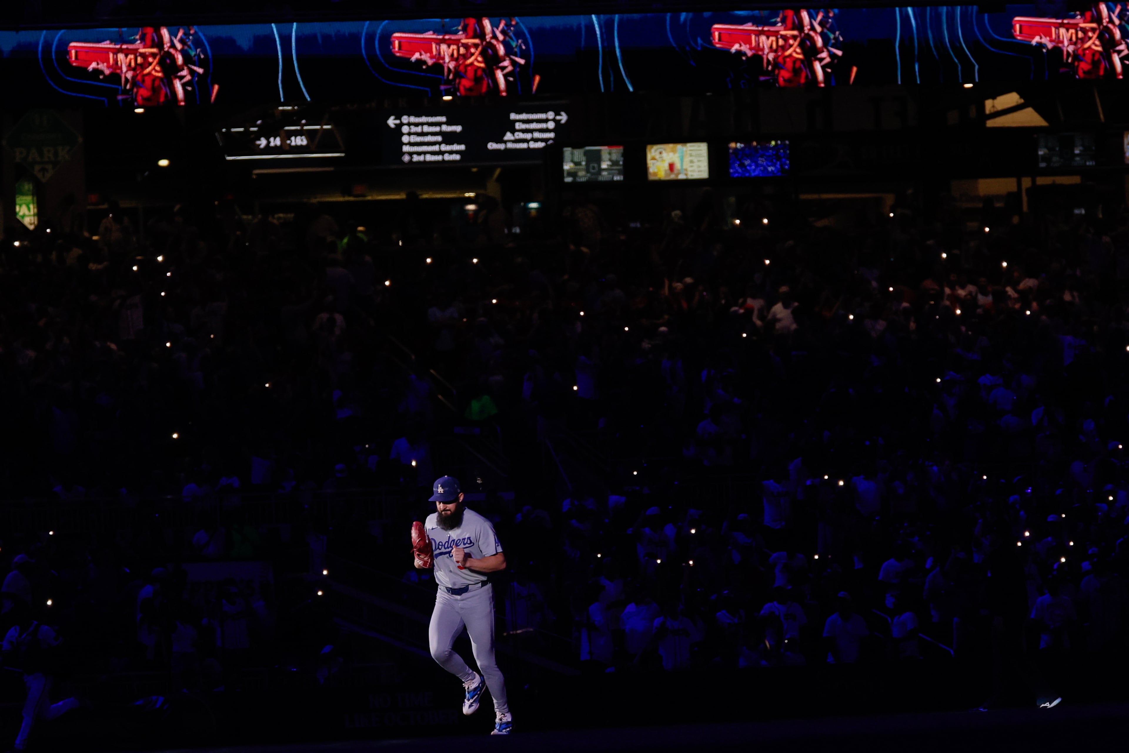 Los Angeles Dodgers pitcher Alex Vesia (51) trots to the mound during the fifth inning of Game 4 of the MLB National League Division Series between the Atlanta Braves and the Los Angeles Dodgers, Wednesday, Oct. 7, 2026, in Atlanta. (Miguel Martinez/AJC)