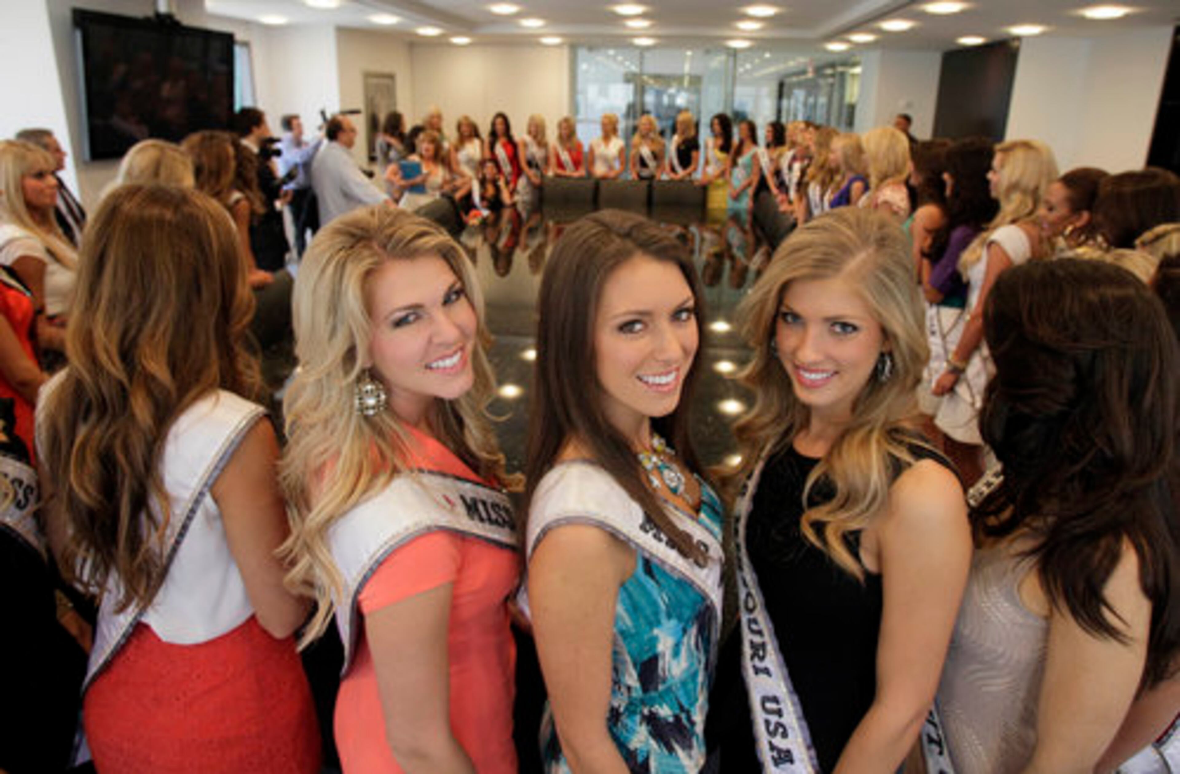 Miss North Dakota Brandi Schoenberg (from left), Miss Vermont Lauren Carter and Miss Missouri Hope Driskill show off their best smiles.