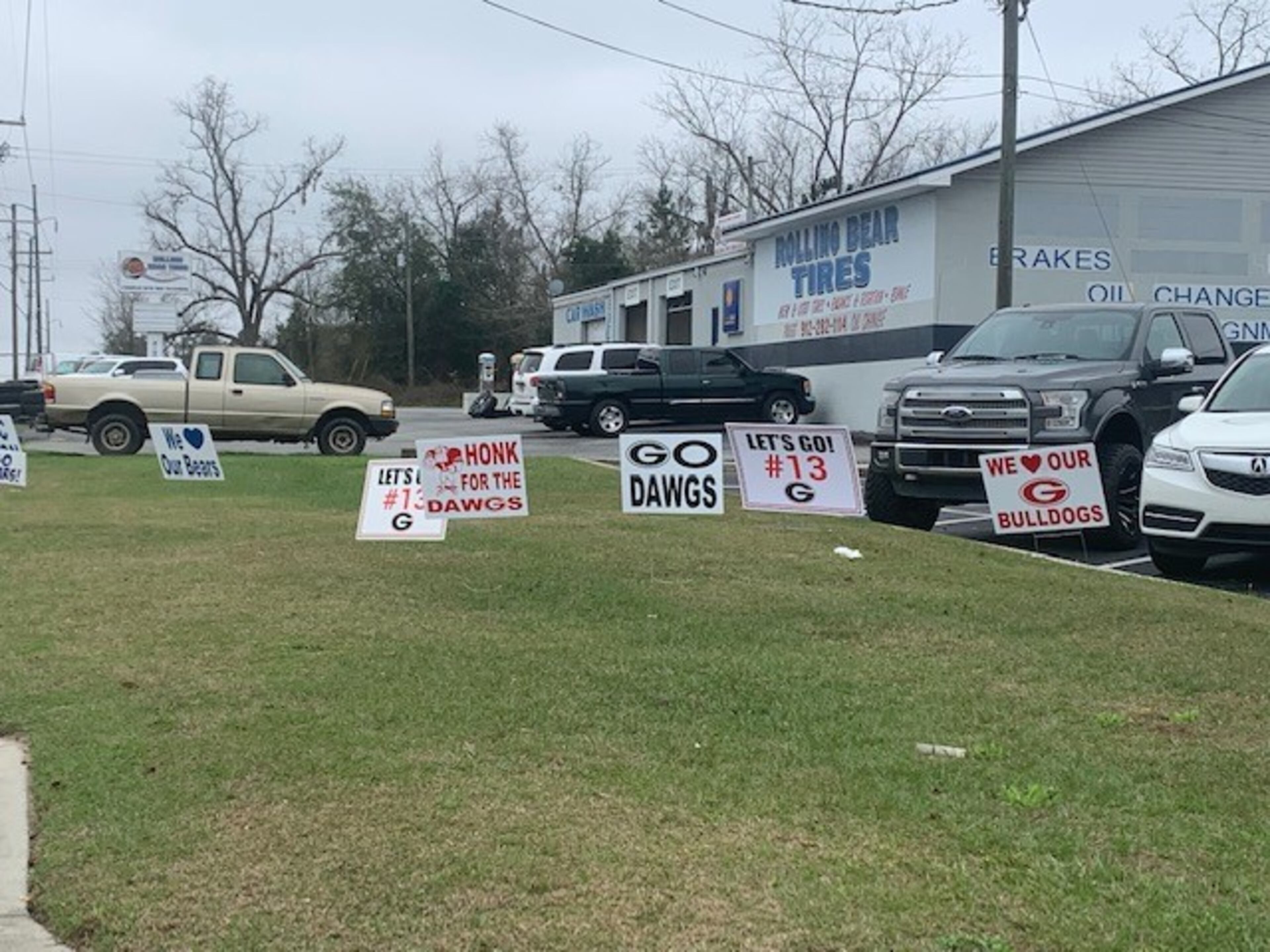 There are plenty of signs in and around Blackshear, Ga., the home town of Stetson Bennett, supporting the Georgia starting quarterback.