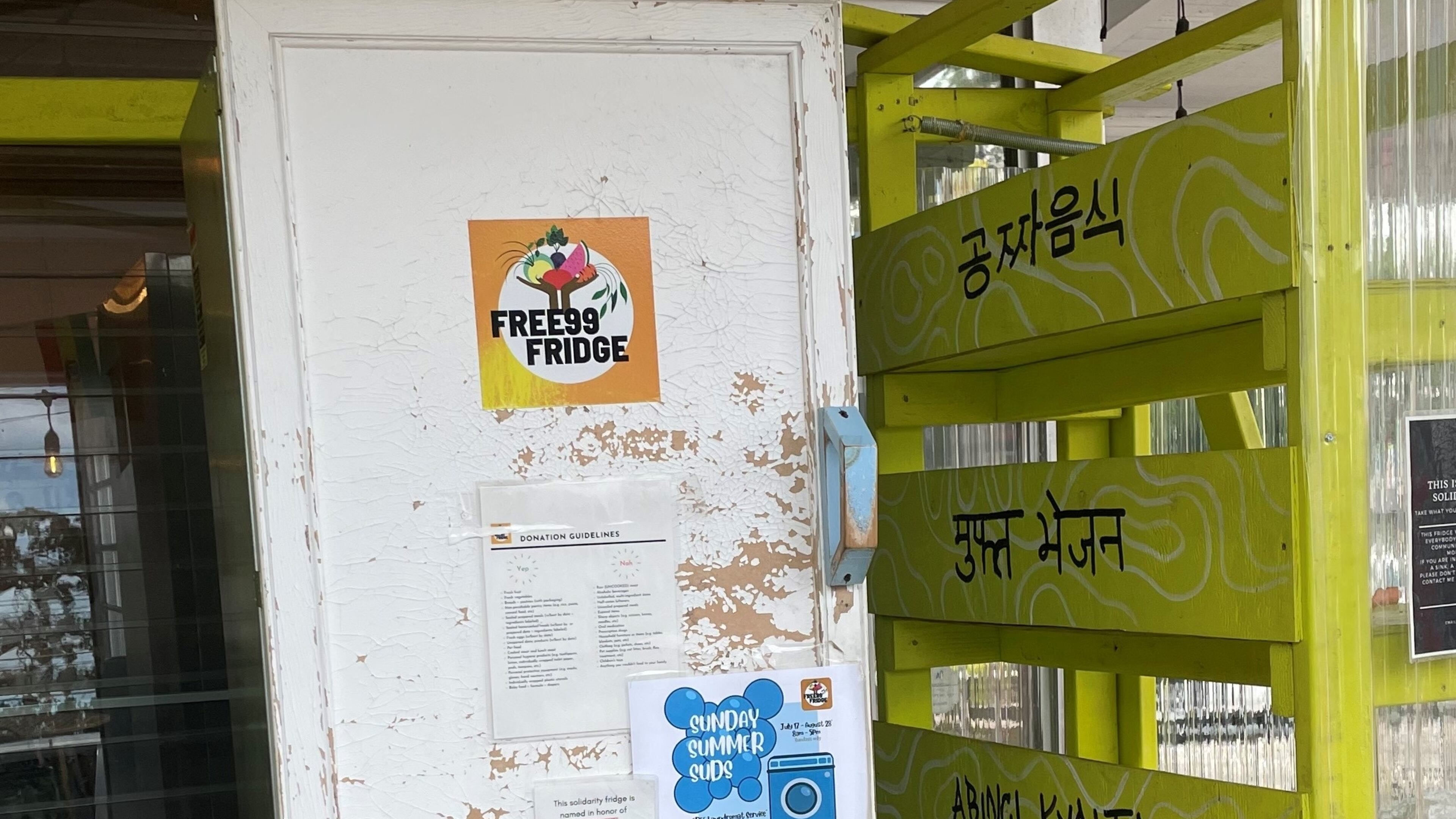 Community fridges popped up in the early days of the pandemic. Some fridges, such as this one at Refugee Coffee in Clarkston, continue to provide free food to anyone in need. Others in metro Atlanta have been removed. Nedra Rhone / nedra.rhone@ajc.com