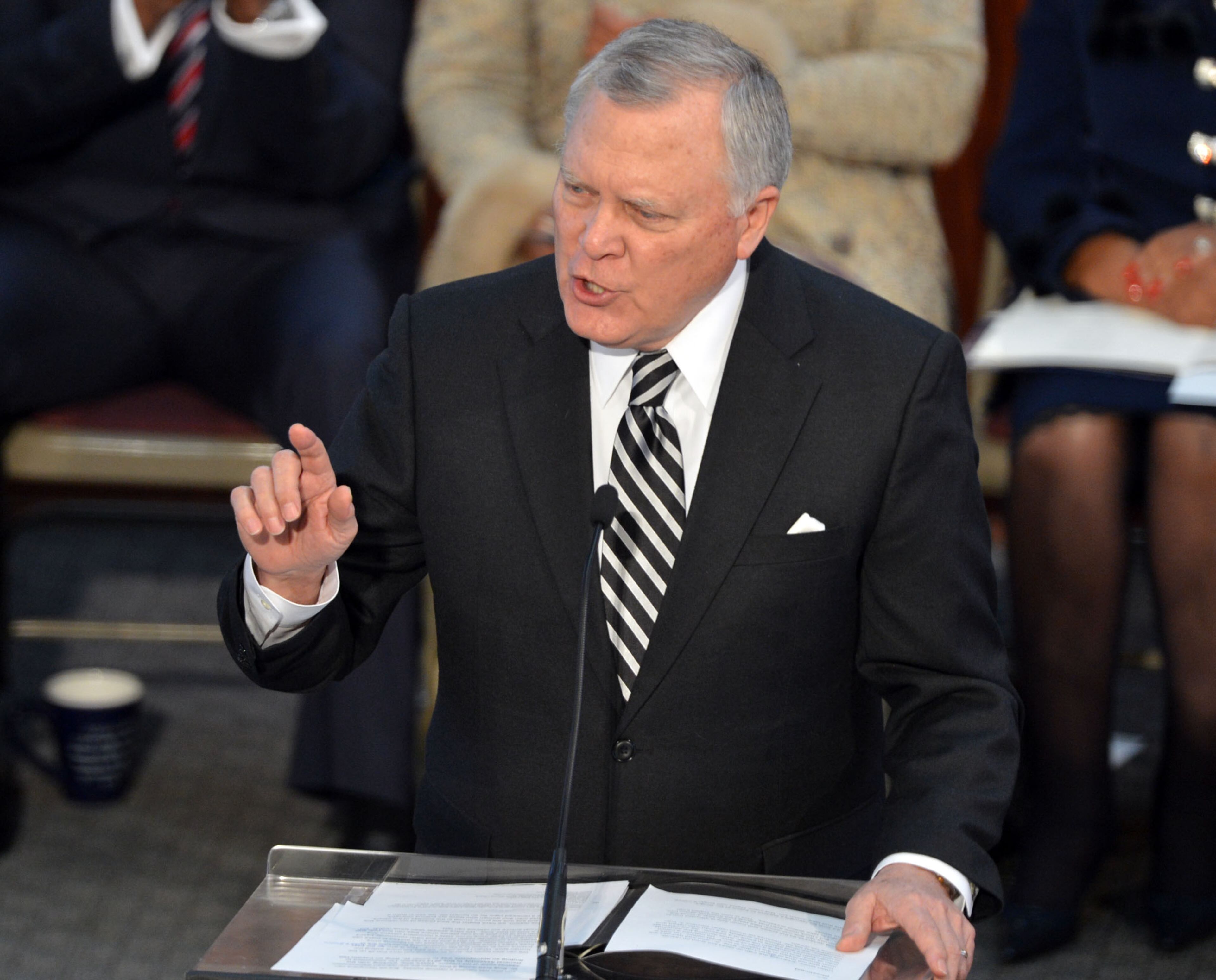 Gov. Nathan Deal talks about honoring the Rev. King at the Georgia Capitol during the service.