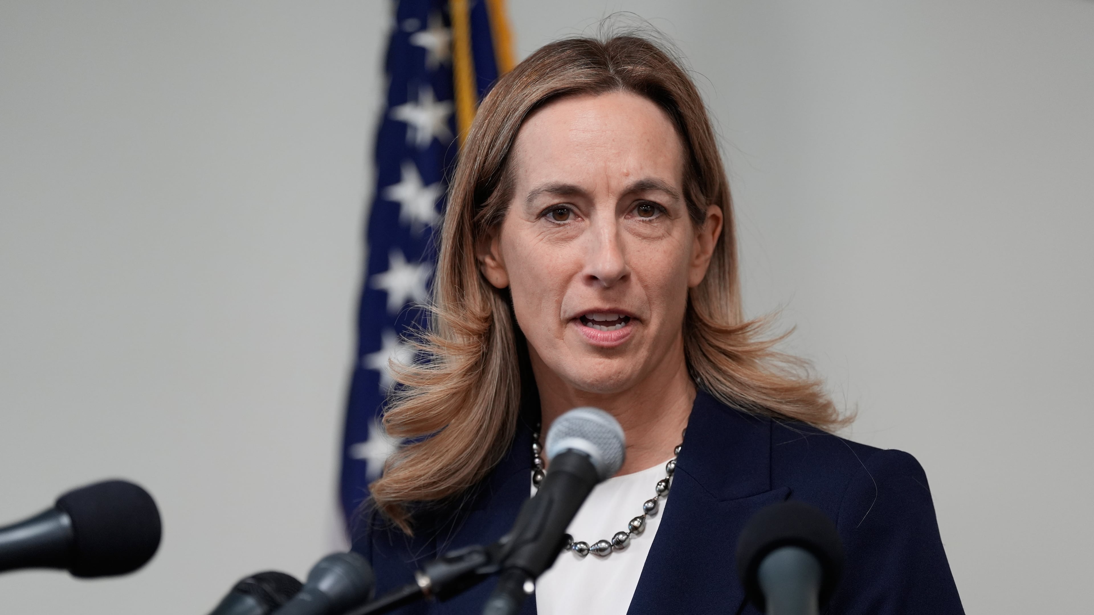 FILE - New Jersey Governor-elect Mikie Sherrill talks to reporters during a news conference in Trenton, N.J., Nov. 5, 2025. (AP Photo/Seth Wenig, File)