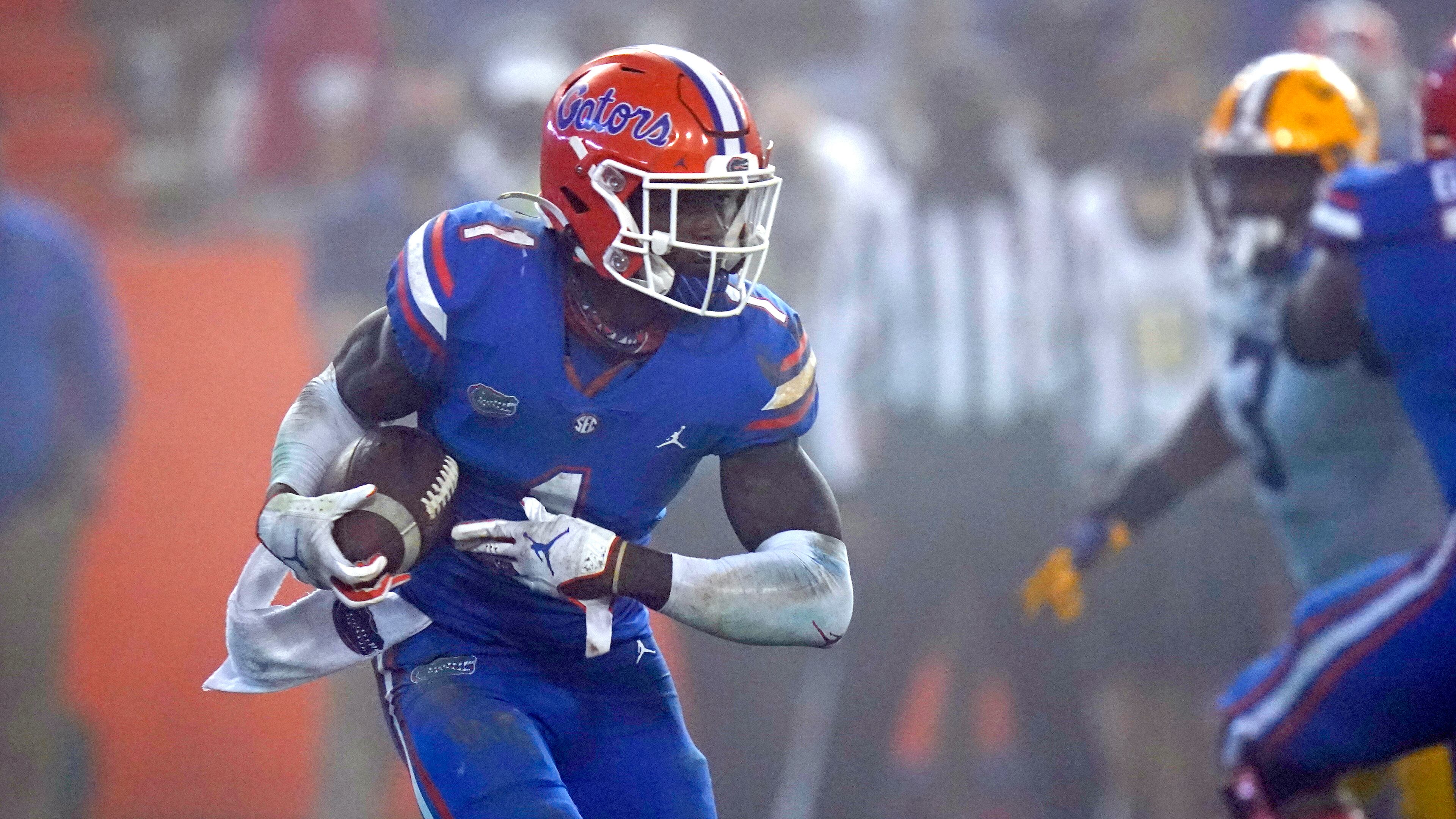Florida wide receiver Kadarius Toney runs after a reception during the second half against LSU, Saturday, Dec. 12, 2020, in Gainesville, Fla. (John Raoux/AP)