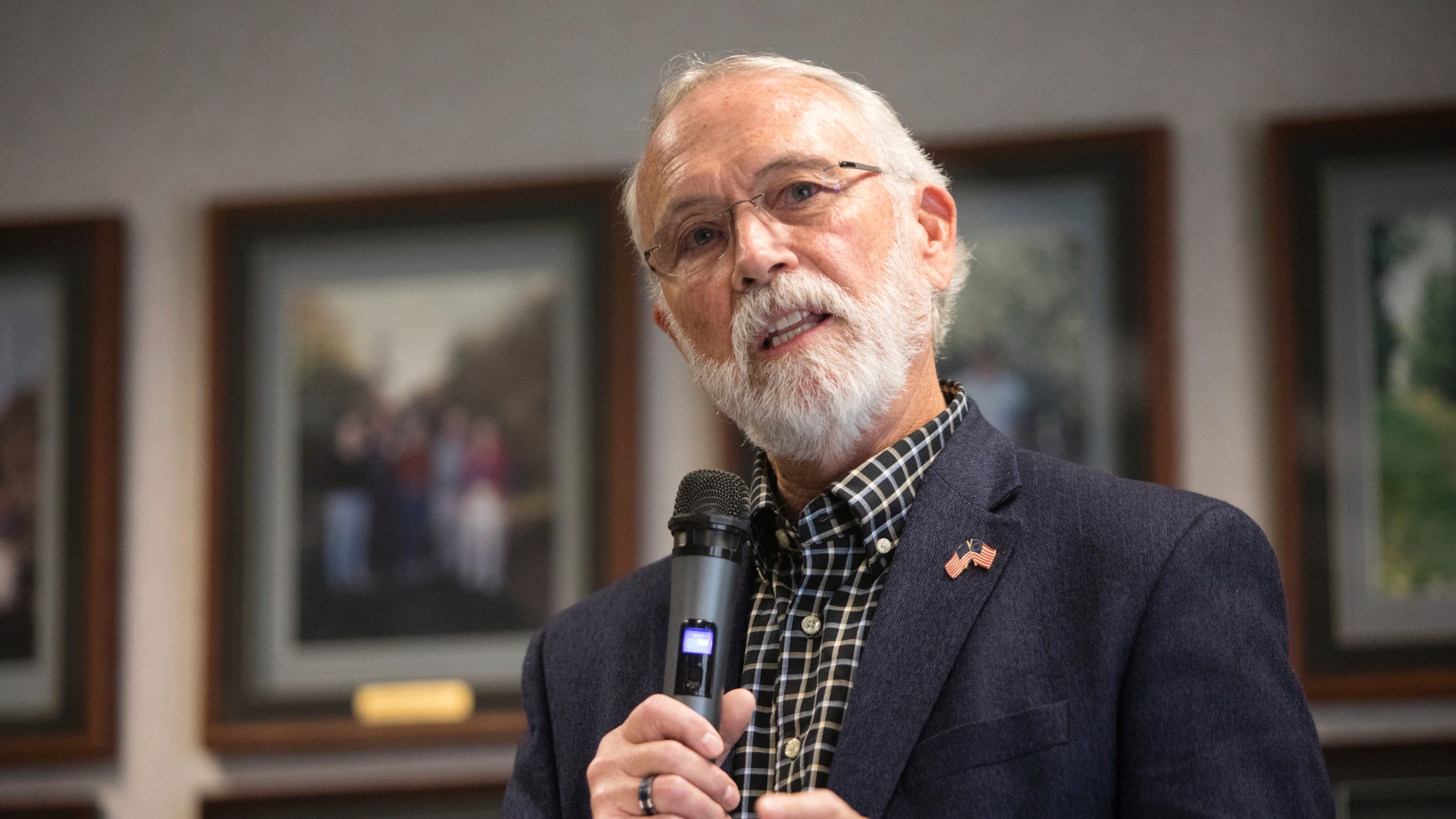 FILE - Rep. Dan Newhouse speaks to the press about the Farm Workforce Modernization Act at Washington's Fruit Place in Yakima, Wash., Wednesday, Nov. 2, 2022. (Emree Weaver/Yakima Herald-Republic via AP, File)