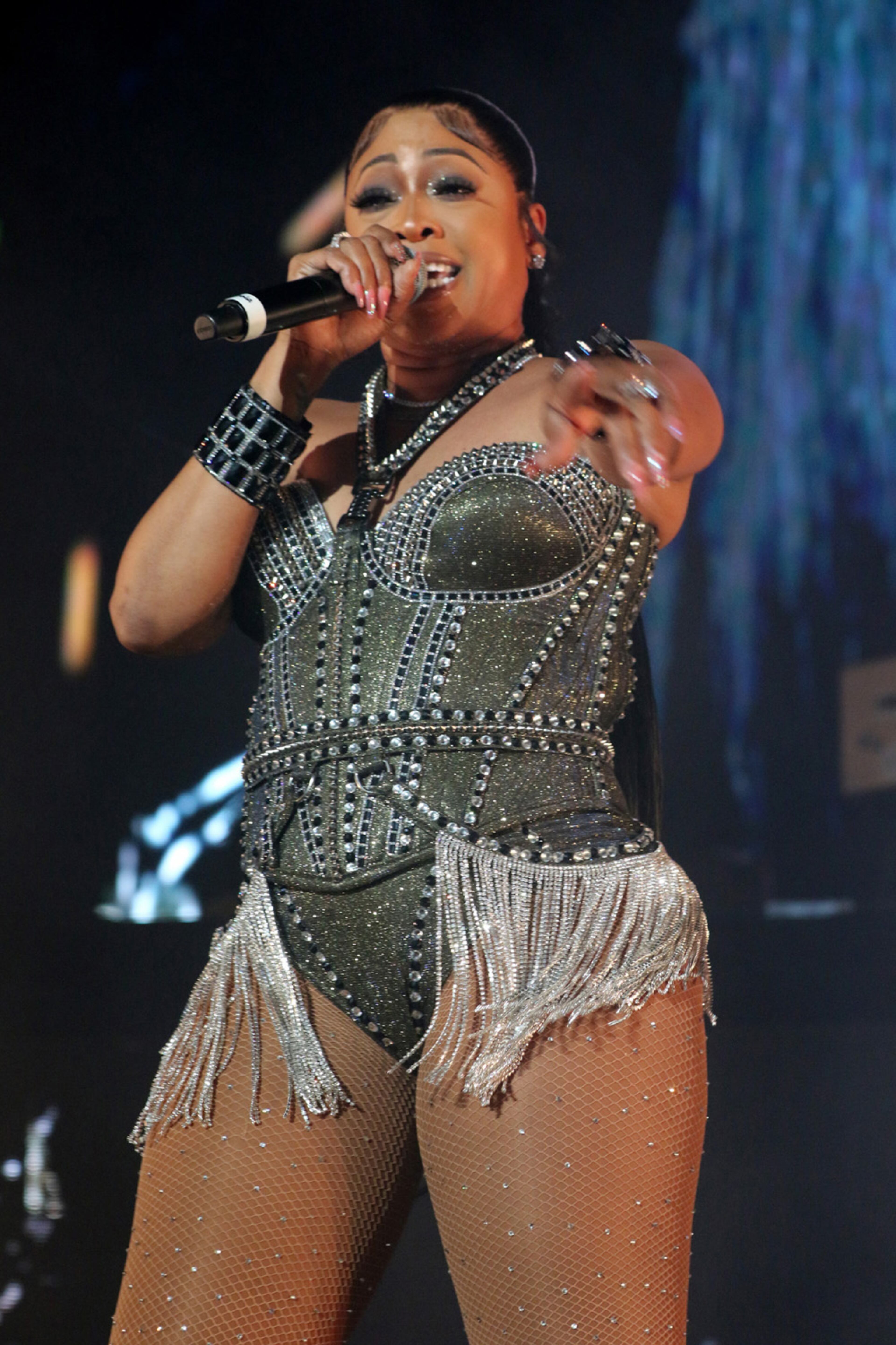 The Legendz of the Streetz Tour rocked sold-out State Farm Arena in Atlanta on Friday, April 1, 2022. The show featured hip-hop stars Trina (above), Rick Ross, Jeezy, T.I., DJ Drama, Dav3D and D'Myke. (Photo: Robb Cohen for The Atlanta Journal-Constitution)