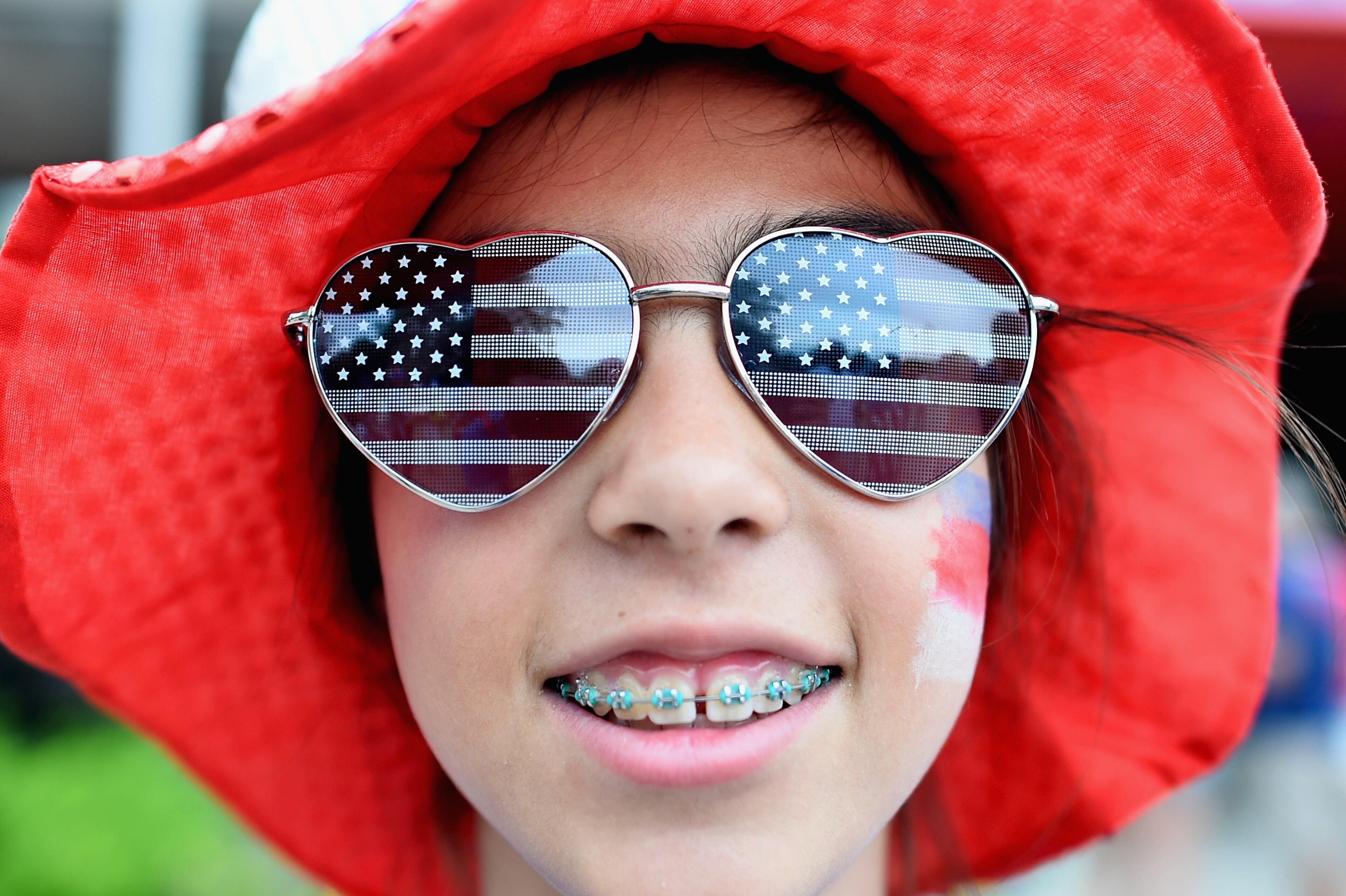 MONTREAL, QC - JUNE 30: An USA fan poses prior to the FIFA Women's World Cup 2015 Semi-Final Match at Olympic Stadium on June 30, 2015 in Montreal, Canada. (Photo by Dennis Grombkowski/Bongarts/Getty Images)