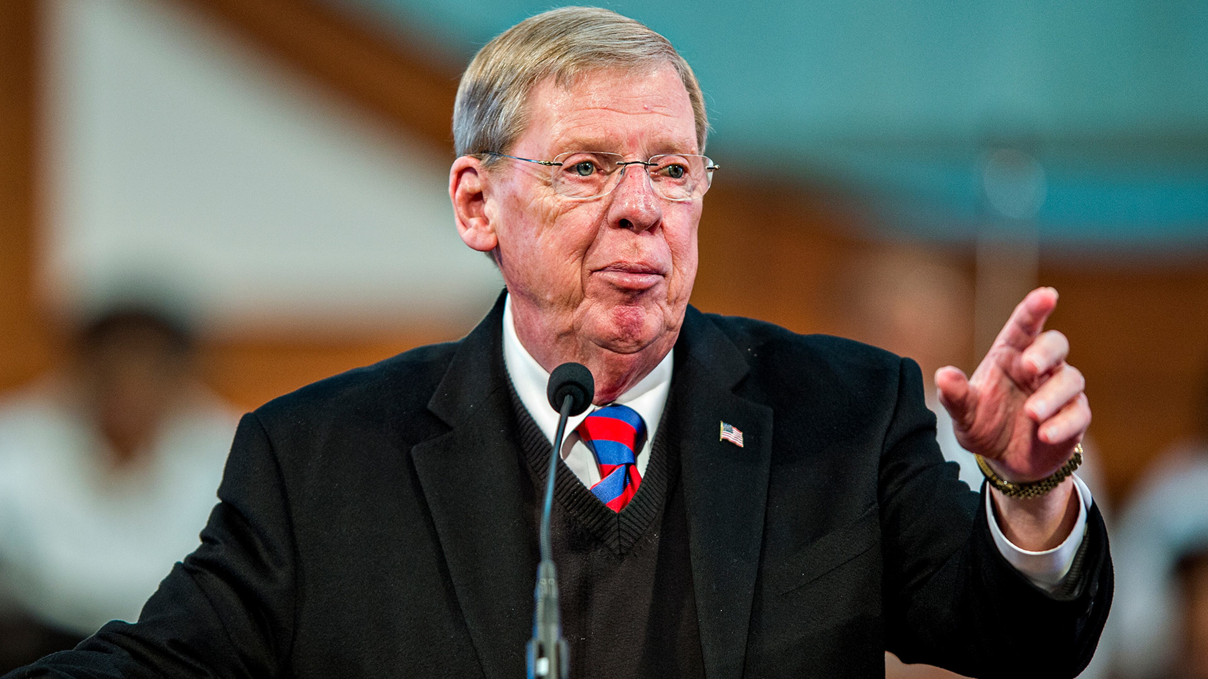 January 18, 2016 Atlanta - Sen. Johnny Isakson speaks during the 48th Martin Luther King Jr. Annual Commemorative Service at Ebenezer Baptist Church in Atlanta on Monday, January 18, 2016. The five hour service featured numerous speakers and performances all in memory of Dr. King. JONATHAN PHILLIPS / SPECIAL