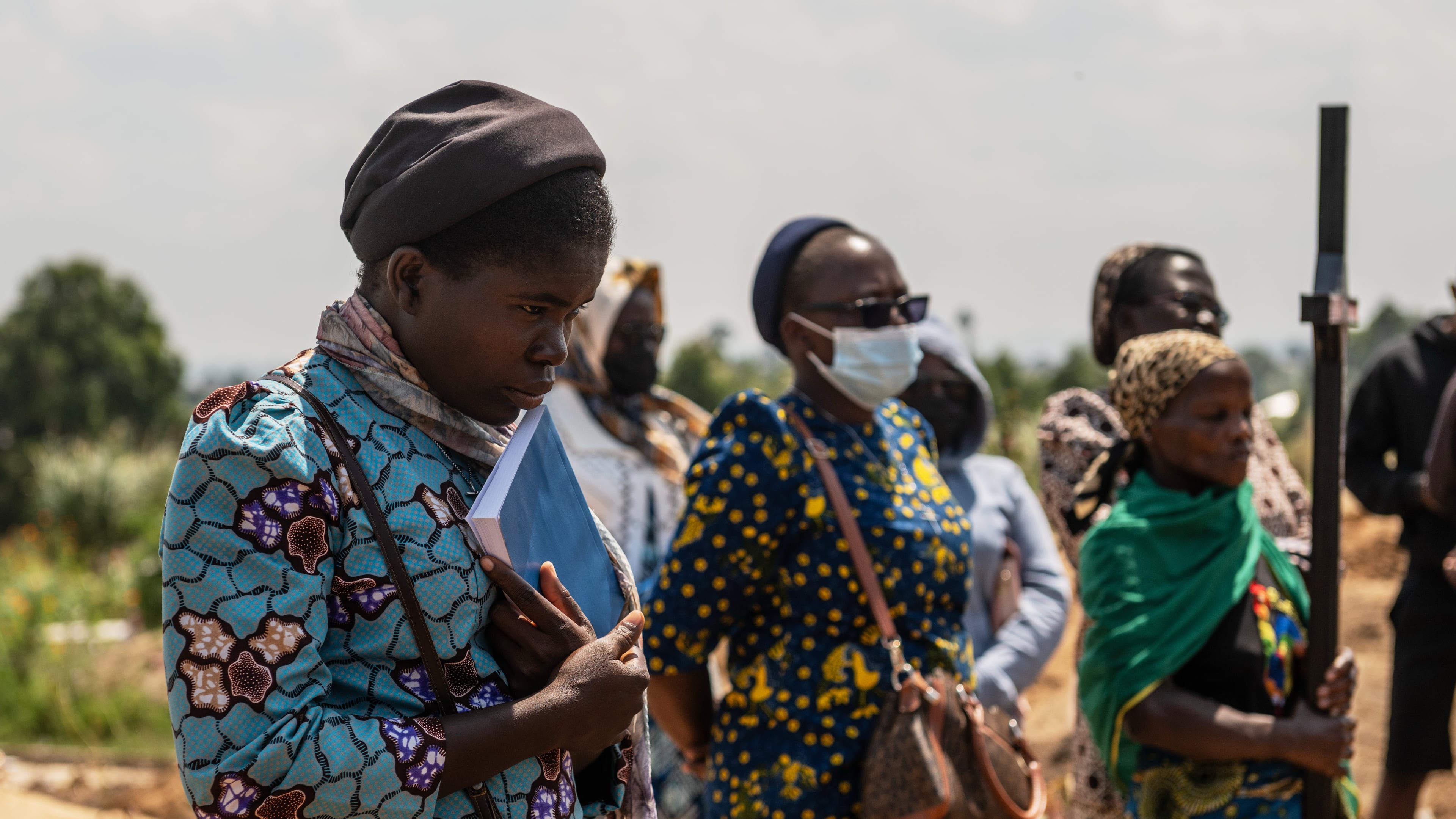 Catholic nuns from the orphanage where Vanisa Anifa, a 6-month-old orphaned girl who died of Ebola, was staying, attends her funeral in Bunia, Congo, Friday, June 19, 2026. (AP Photo/Moses Sawasawa)