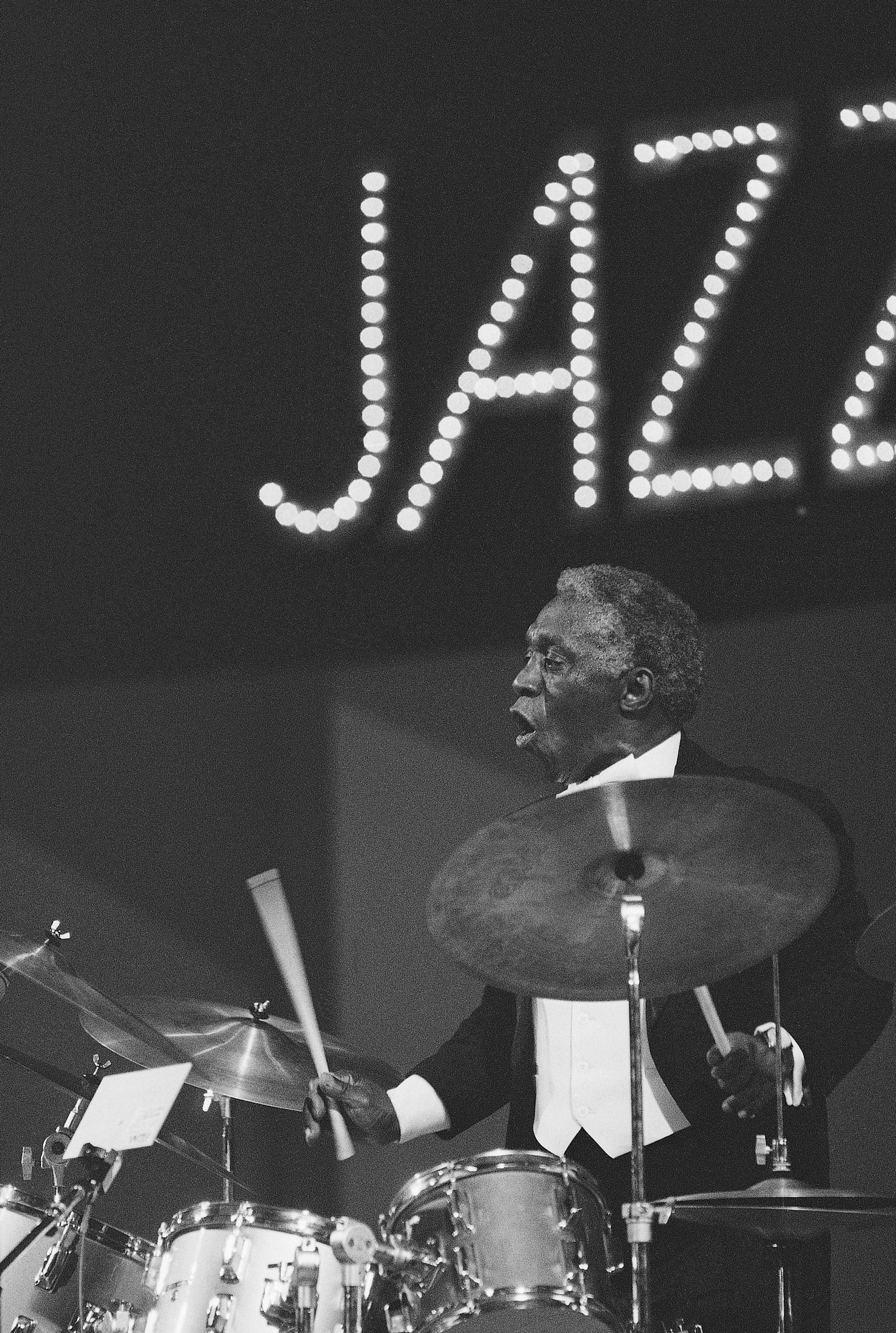 Drummer Art Blakey performs on opening night of the Kool Jazz Festival at Carnegie Hall Friday, June 27, 1981. His group is called "The Jazz Messengers". (AP Photo/G. Paul Burnett)