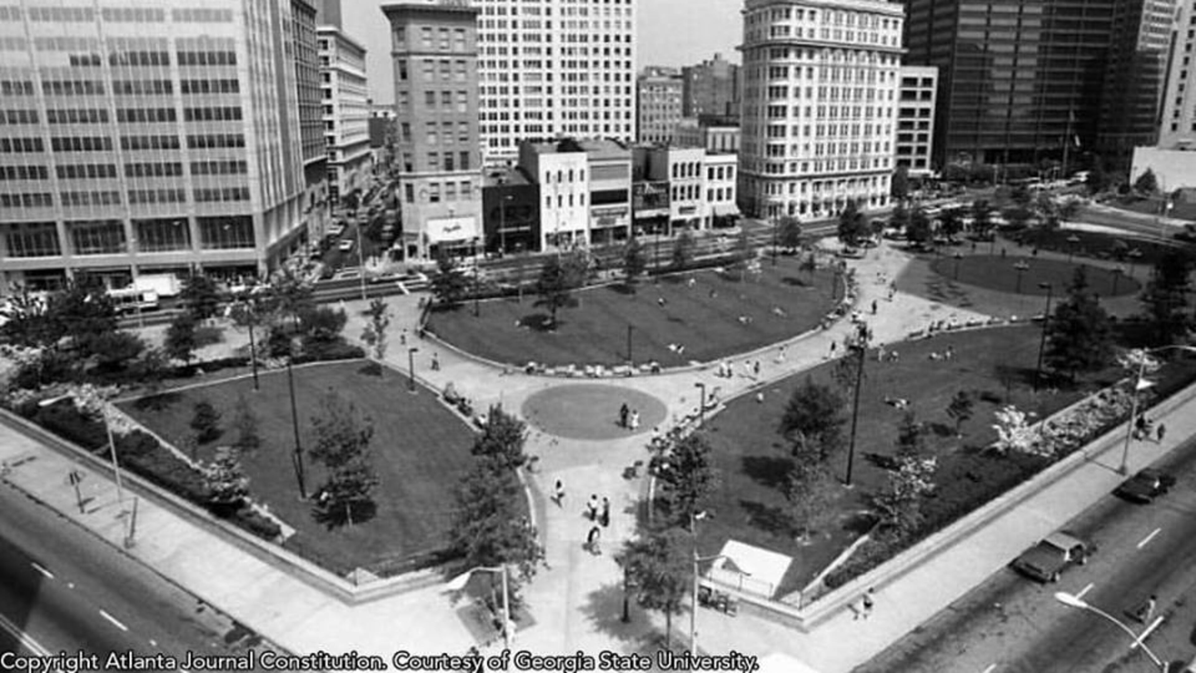 The Woodruff Park Atlanta from the Ashes: Downtown History tours have been suspended. CONTRIBUTED