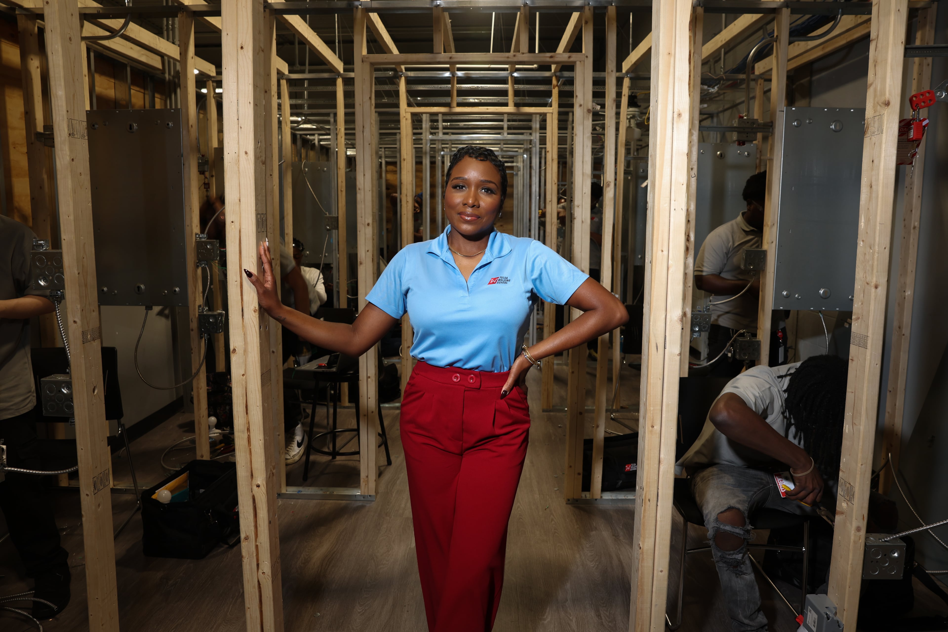 Tamekia Morris at the Tulsa Welding School's residential and commercial wiring lab on the Decatur campus on Aug. 13, 2026. (Arvin Temkar/AJC)