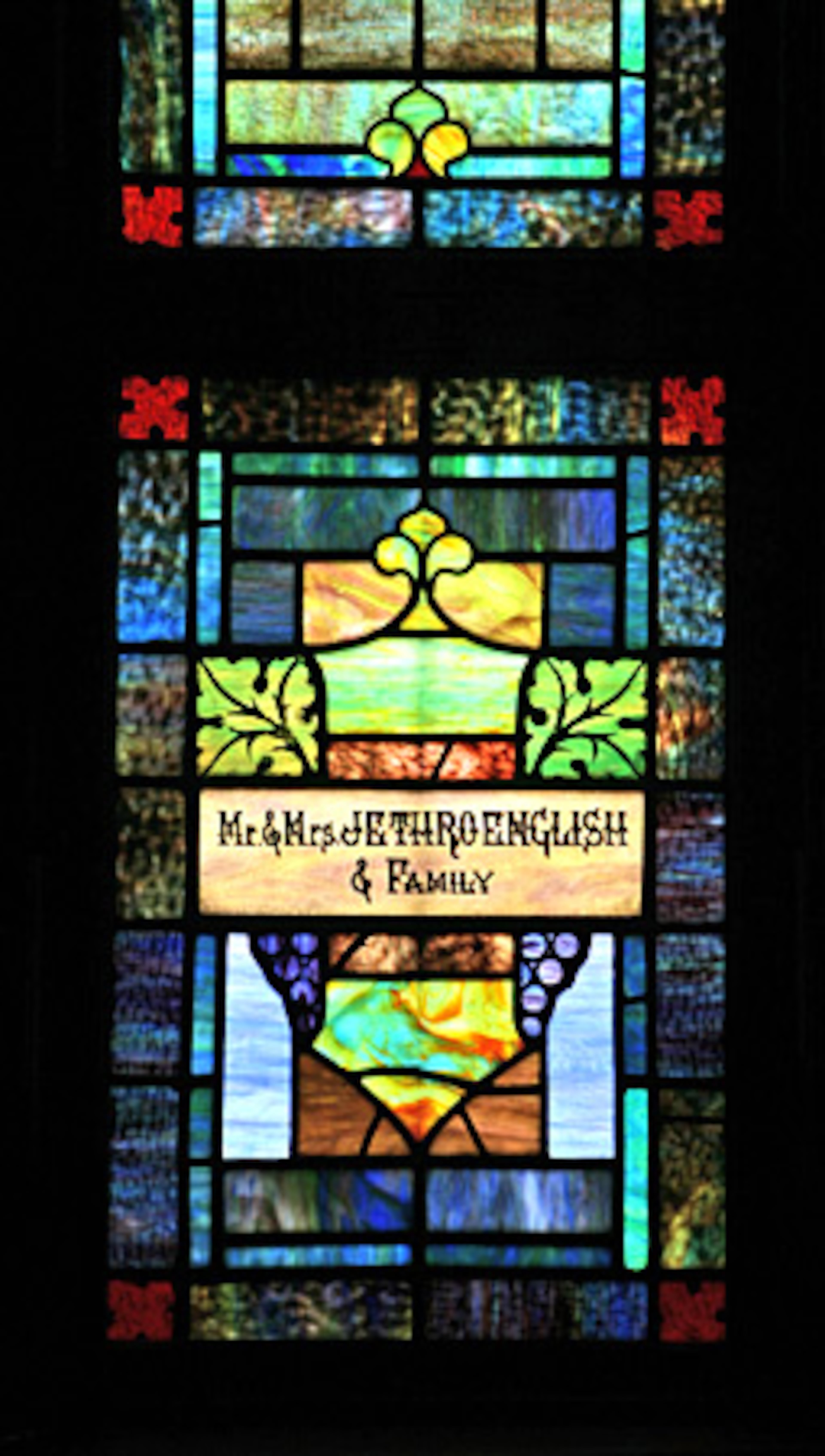 The stained-glass window bearing the name of the English family is being saved and restores. The family has been members at Ebenezer for decades.