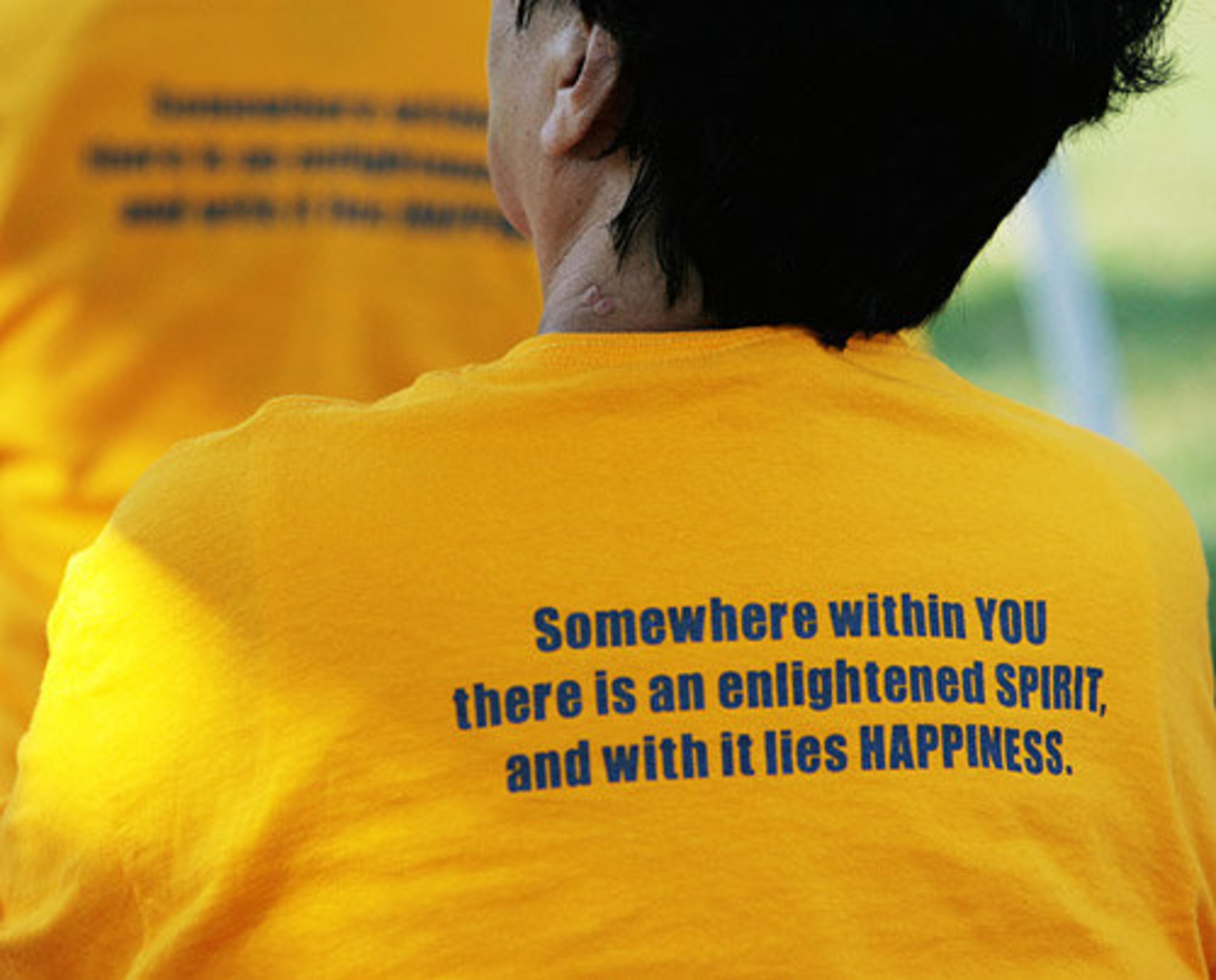Some of the participants sported t-shirts with a meditation slogan on them.