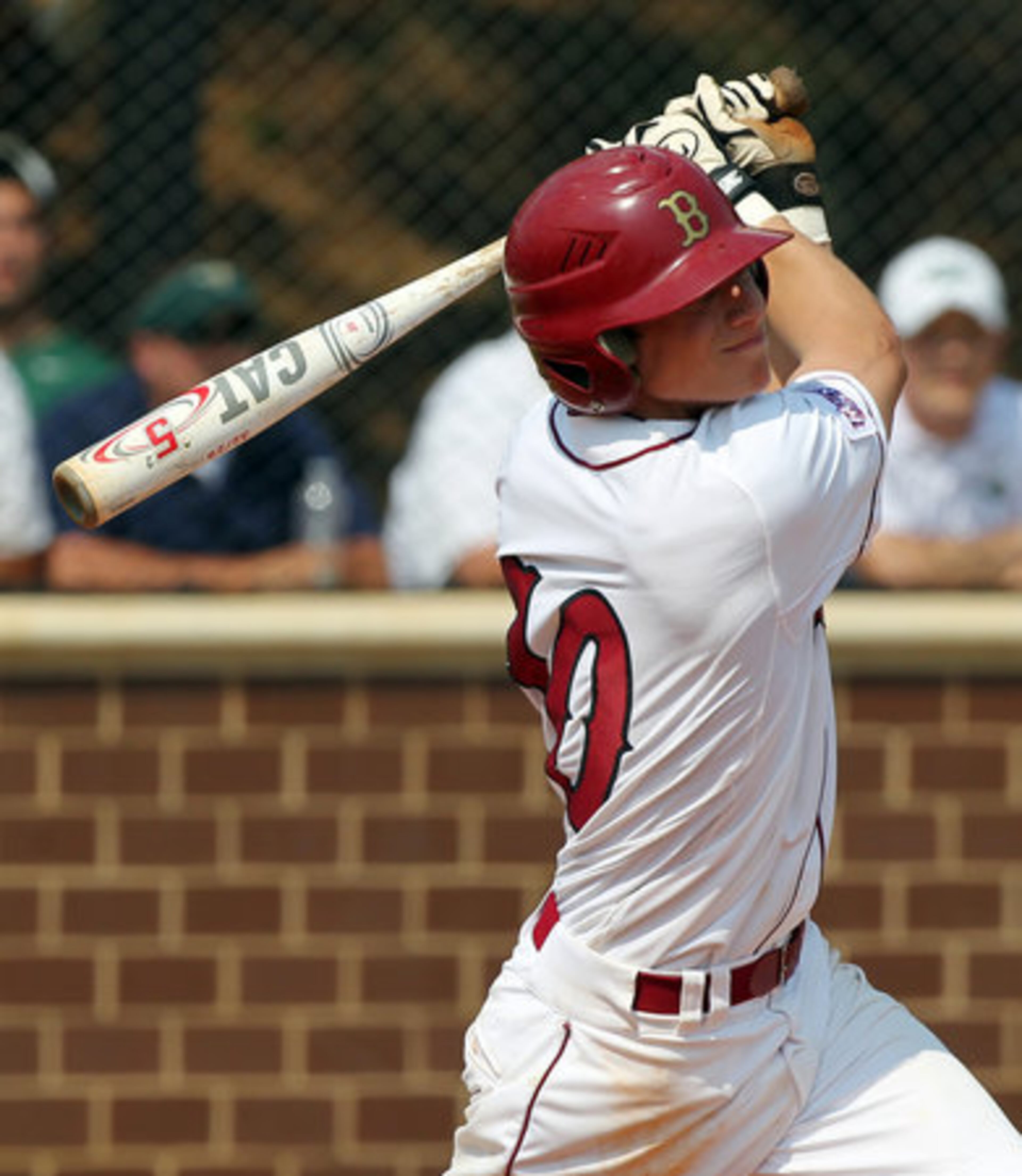 Brookwood's Garrett Reynolds rips a double for 2 RBIs to give Brookwood a 4-0 lead over Grayson during 1st inning action in game one of a double header at Brookwood High School in Snellville on Monday, May 21, 2012.