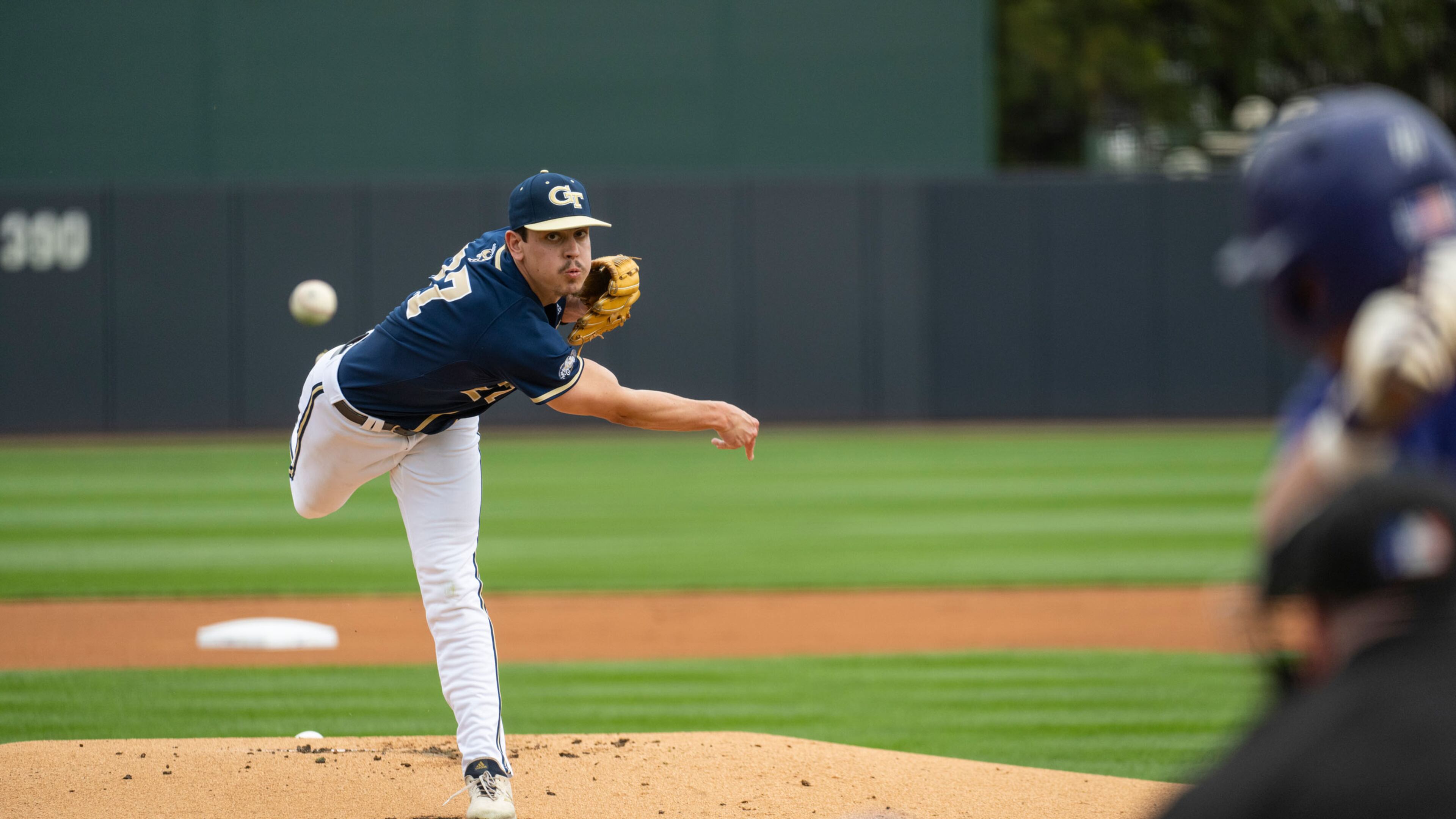 Georgia Tech pitcher Dawson Brown earned the win for the Yellow Jackets in a 12-3 win over Tennessee Tech Feb. 24, 2023 at Russ Chandler Stadium. (Eldon LIndsay/Georgia Tech Athletics)