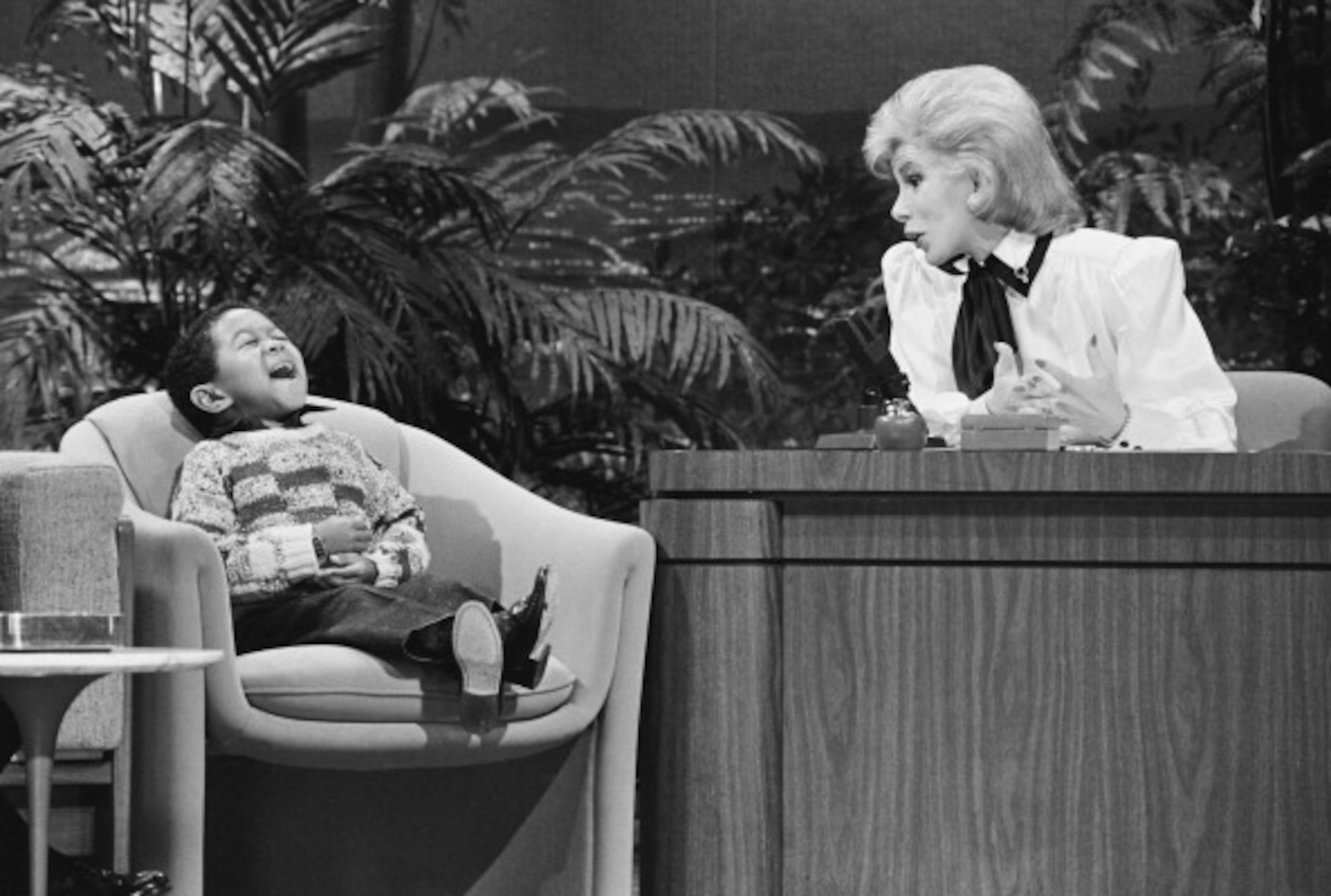 THE TONIGHT SHOW STARRING JOHNNY CARSON -- Pictured: (l-r) Actor Emmanuel Lewis during an interview with guest host Joan Rivers on January 27, 1986 -- (Photo by: Paul Drinkwater/NBC/NBCU Photo Bank via Getty Images)