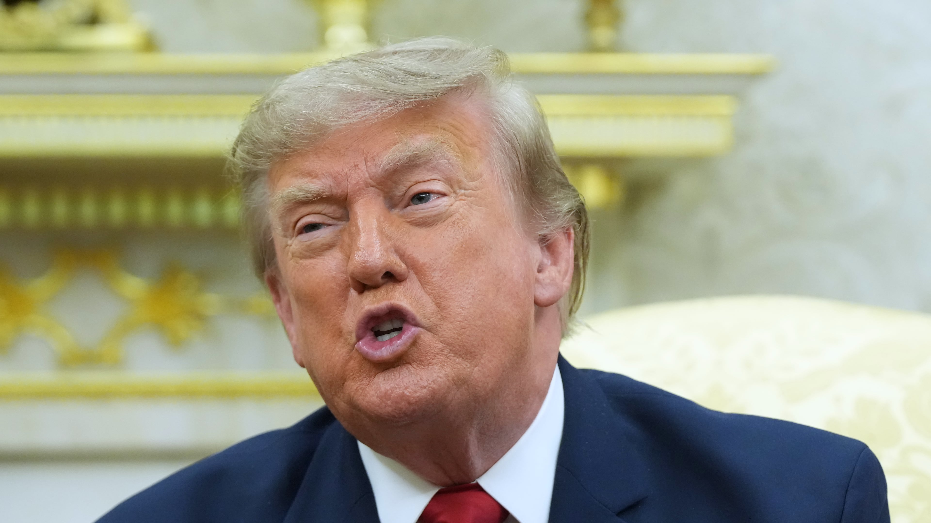 President Donald Trump speaks as he meets with Iraq's Prime Minister Ali al-Zaidi in the Oval Office of the White House, Tuesday, July 14, 2026, in Washington. (Julia Demaree Nikhinson/AP)