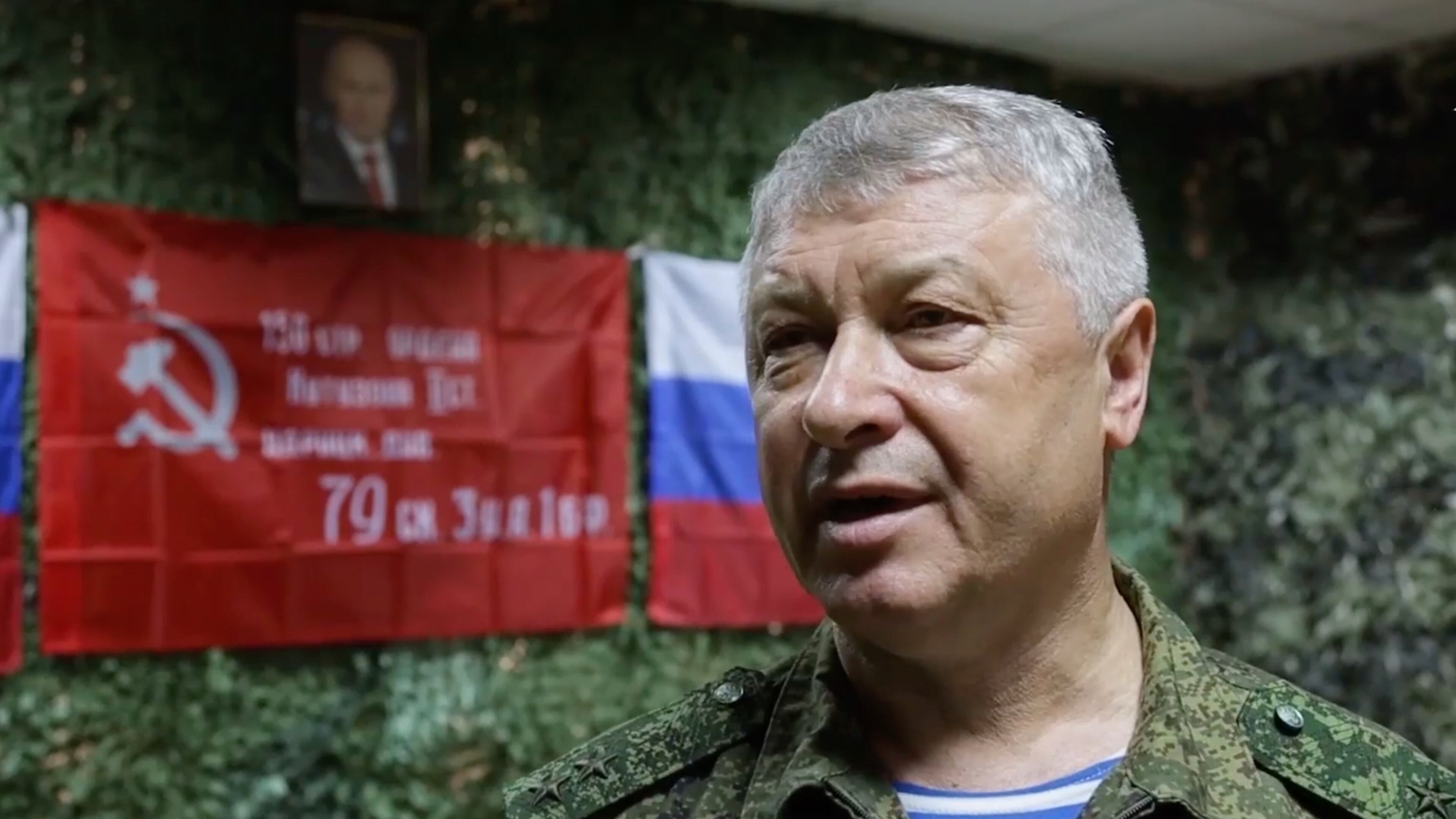 In this image made from video provided by Russian Defense Ministry Press Service on Wednesday, June 14, 2023, Lt. Gen. Vladimir Alekseyev speaks to servicemen in an undisclosed location. (Russian Defense Ministry Press Service via AP)