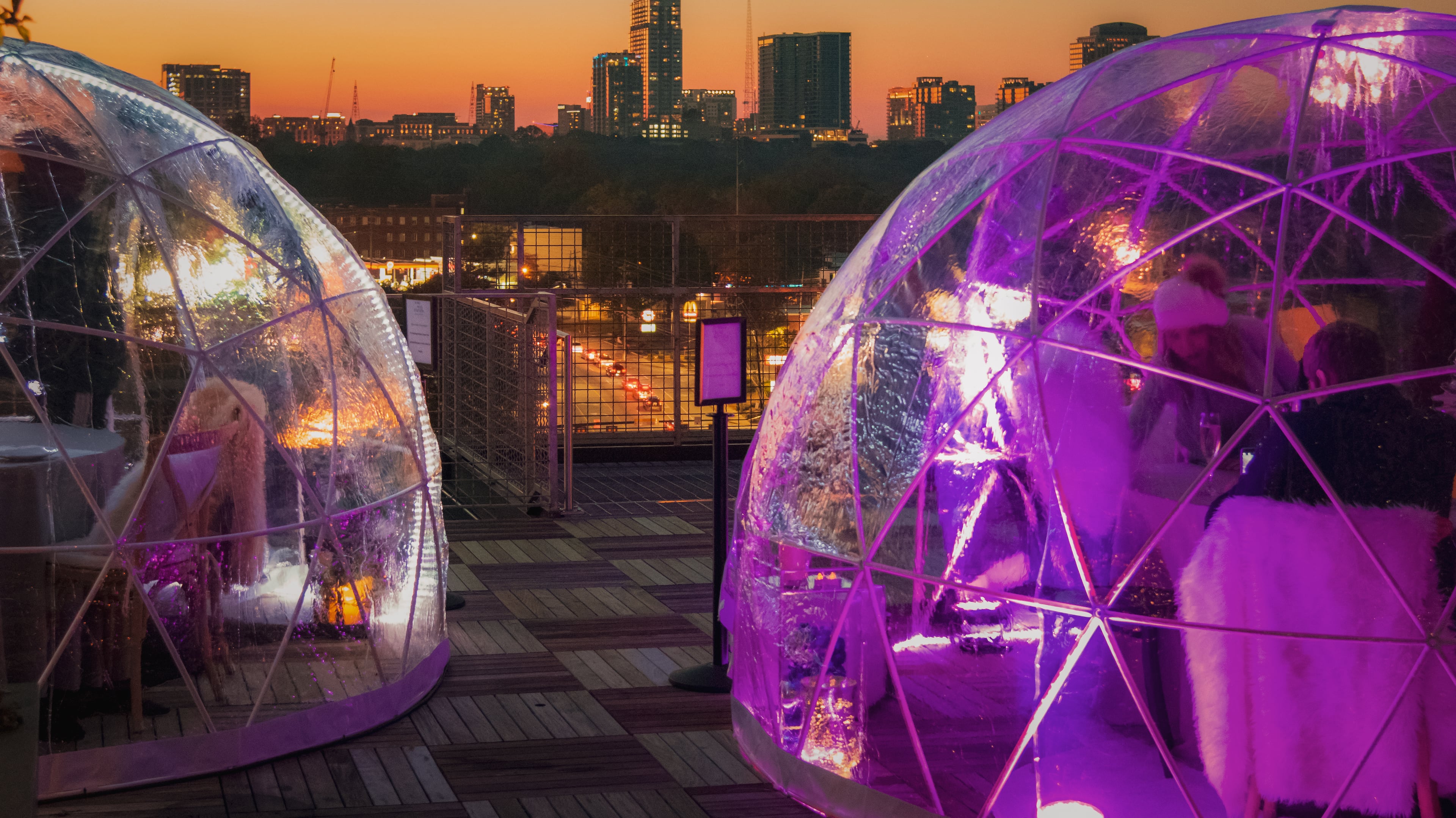 Cozy up this holiday season in private, six-person igloos on Ponce City Market’s Roof, located alongside the ice-skating rink and at 9 Mile Station.