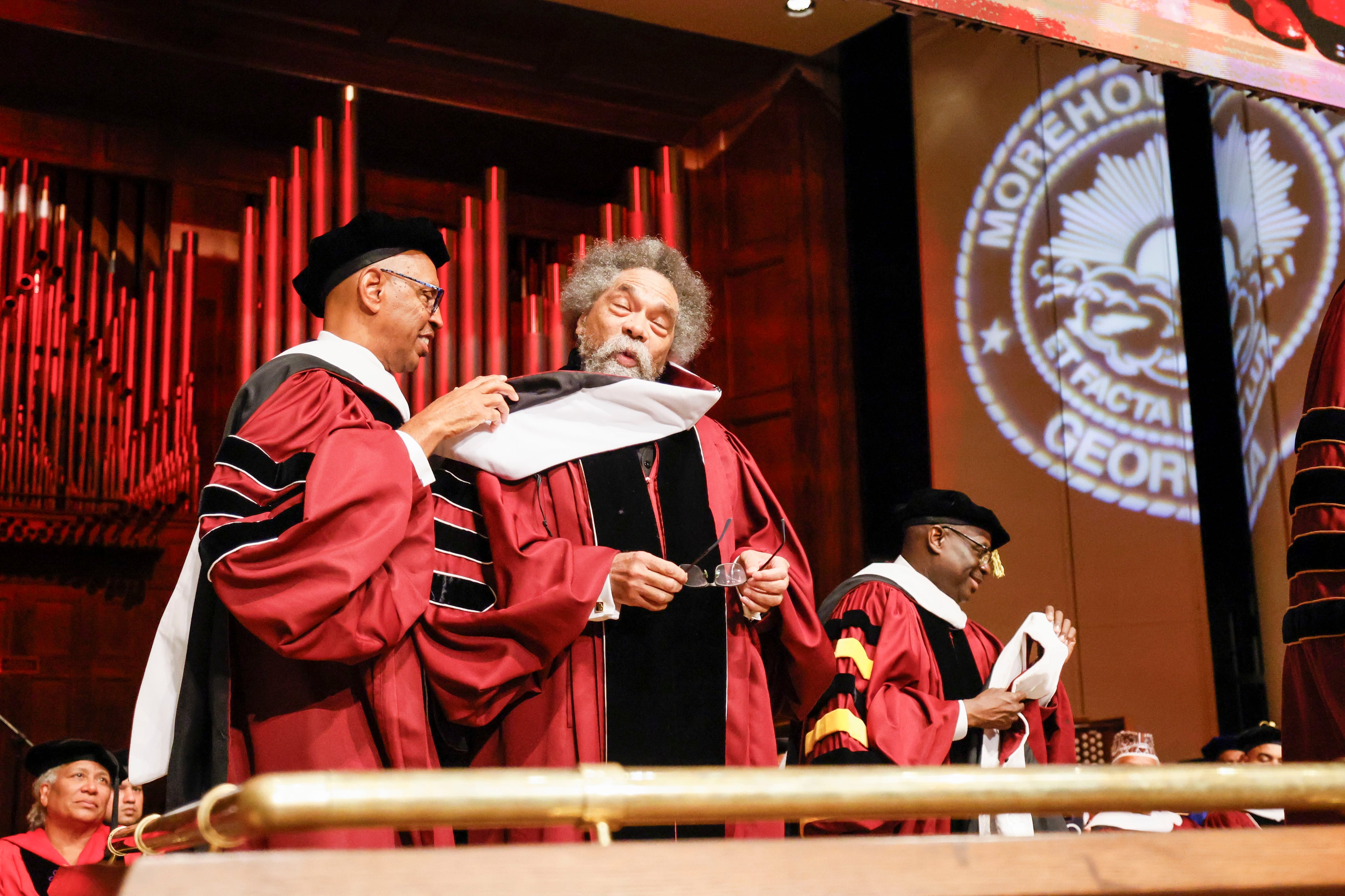 Dr. Cornel West, a theologian, philosopher, and activist, was recognized with the Honorary Doctor of Humane Letters during Morehouse College's 141st Commencement Ceremony on Sunday, May 18, 2025.(Miguel Martinez/ AJC)