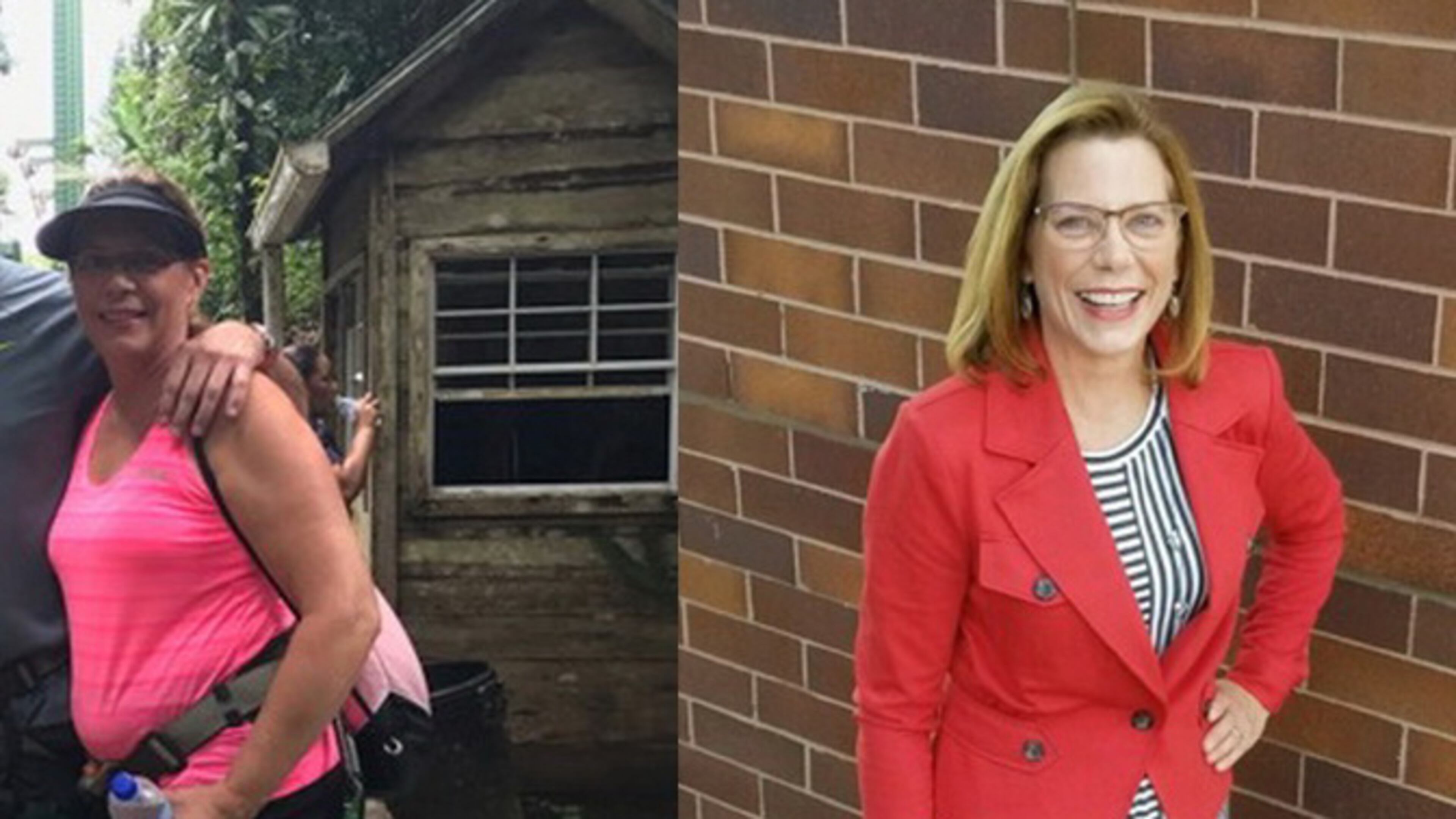 In the photo on the left (contributed by Cindy Taylor), shot in December on a rain forest tour in St. Lucia, Cindy Taylor weighed 178 pounds. In the photo on the right (contributed by Jacynta Harb, http://sparkleanewyou.com), taken last month, she weighed 144 pounds.