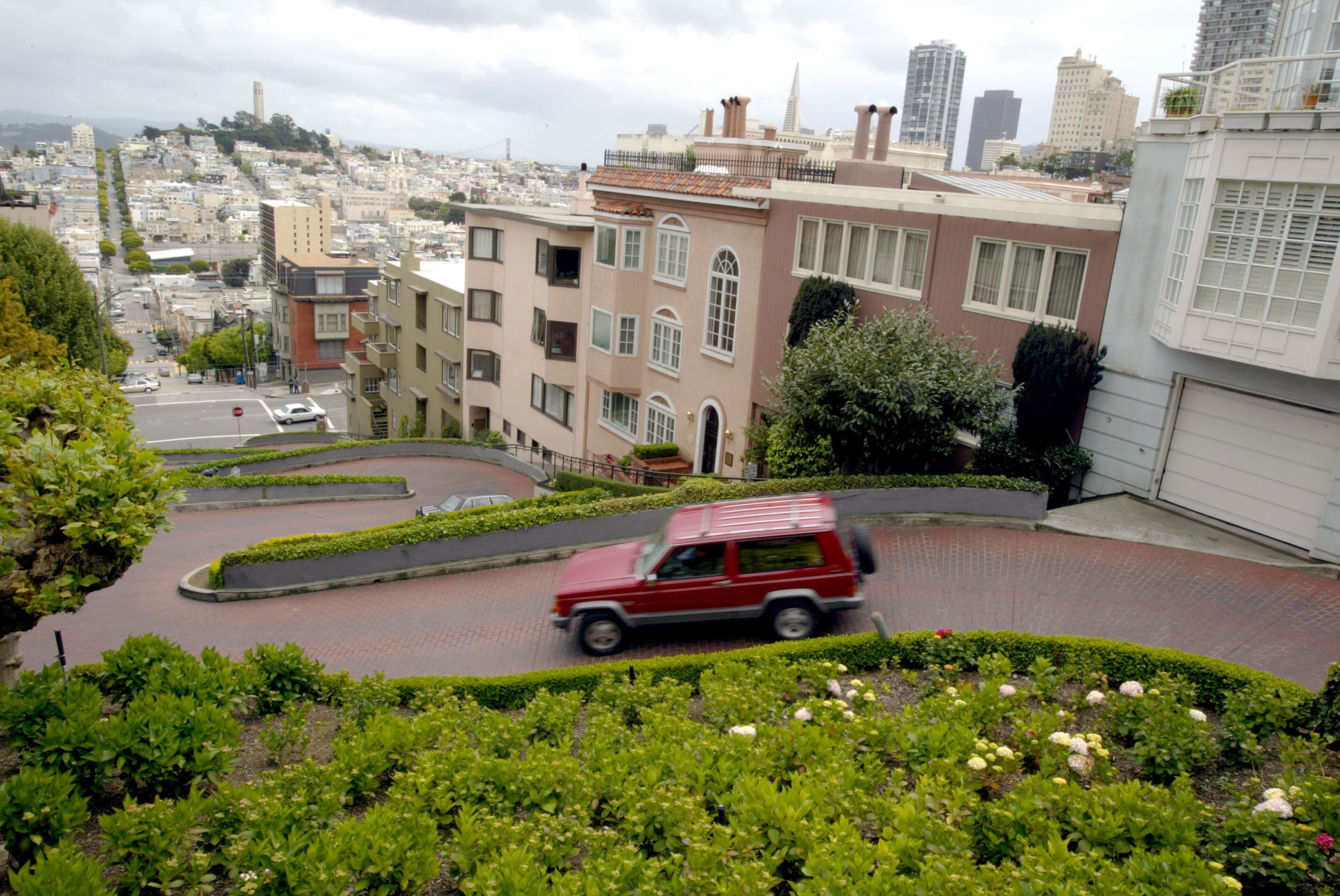 Lombard Street, popularly known as "the world's crookedest street," features eight hairpin turns in one block.