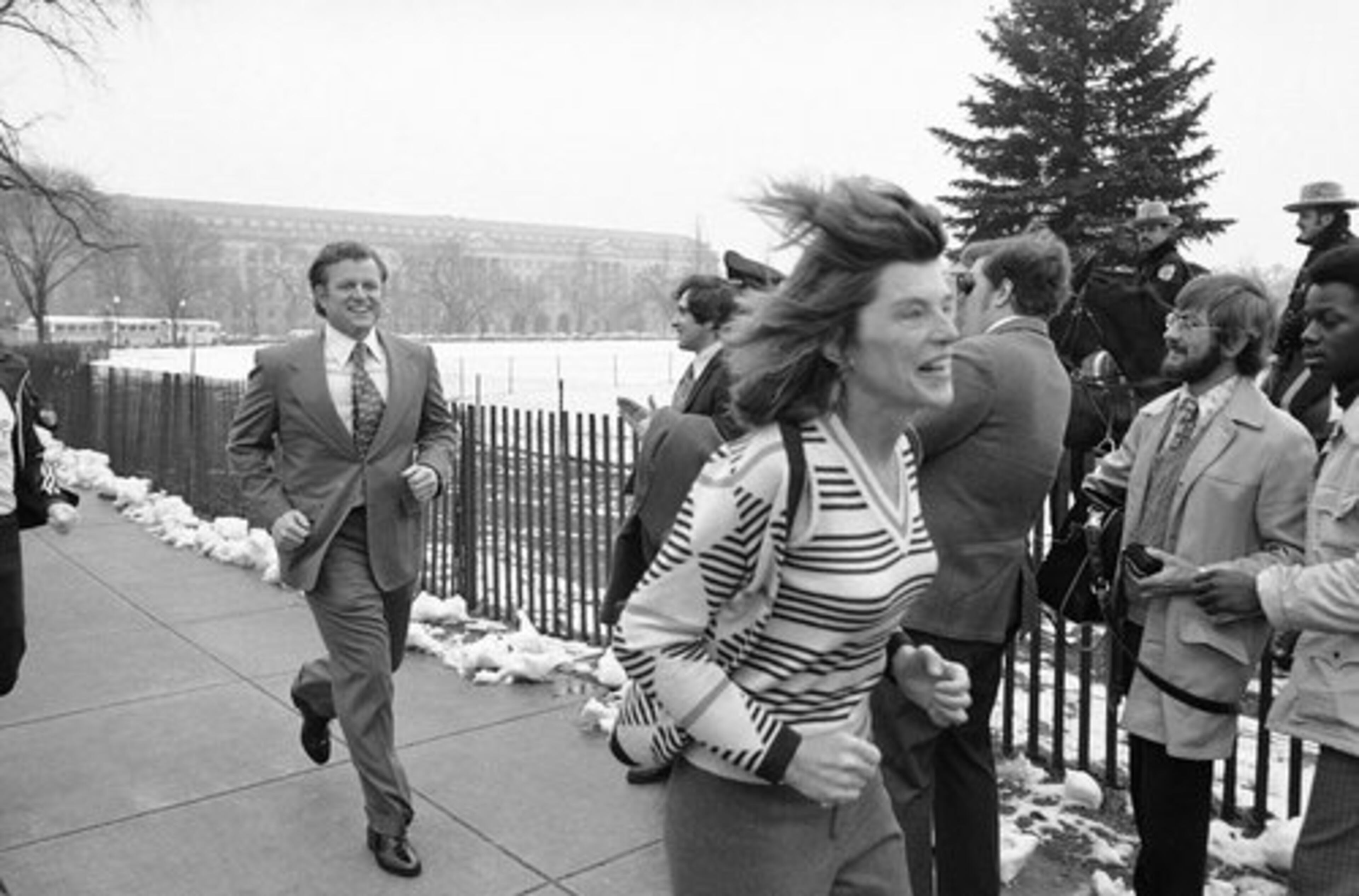 In 1968, Shriver started Special Olympics, which would become the world's largest athletic competition for mentally disabled children and adults. In this 1975 file photo, Shriver jogs with Sen. Edward M. Kennedy on the Ellipse in Washington to kick off a 3,182-mile fund-raising jaunt for the organization.
