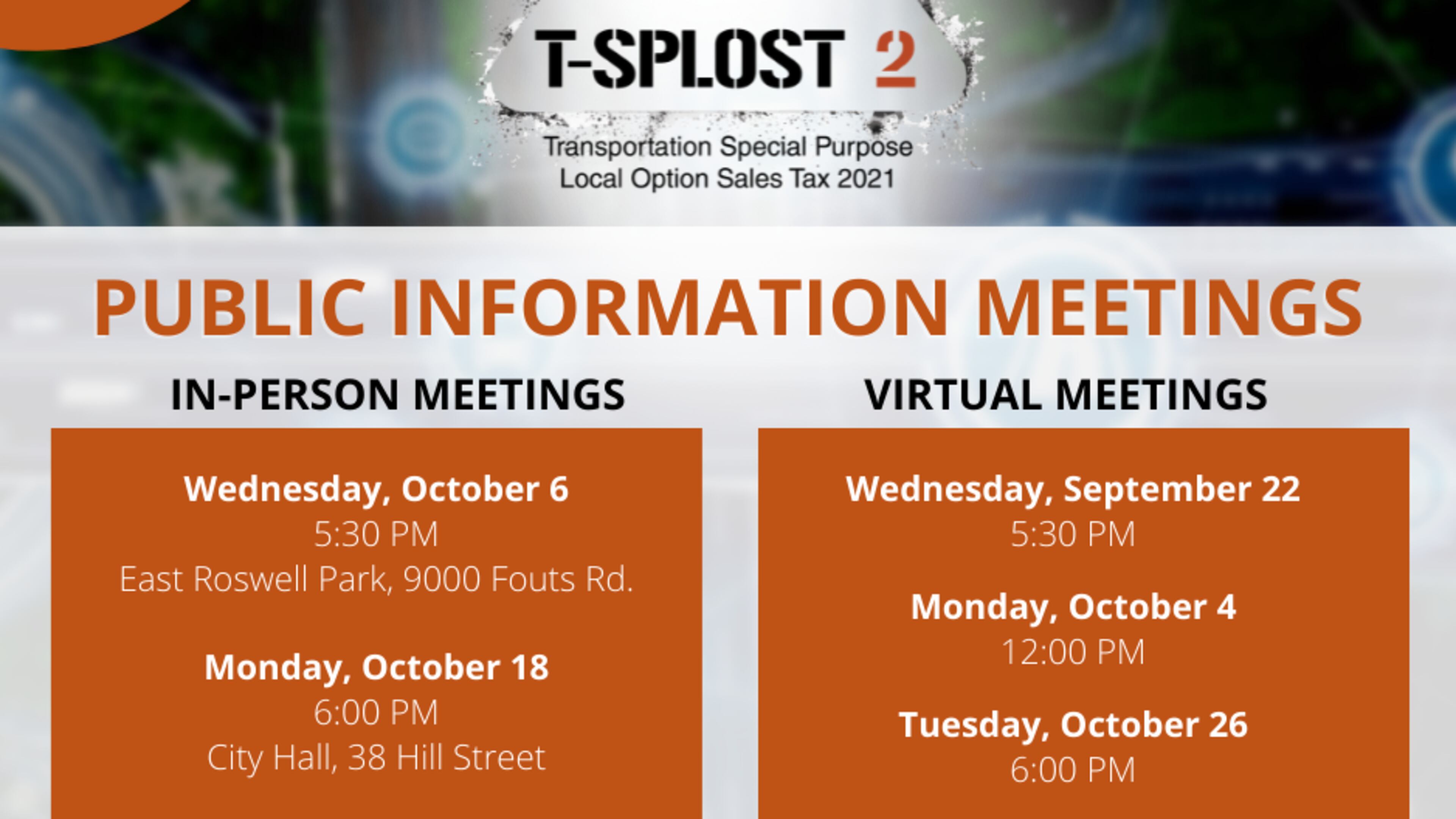 To help residents understand what the TSPLOST 2 renewal is and how funds support future transportation projects, Roswell is offering a series of public information meetings both in-person and virtually. (Courtesy City of Roswell)