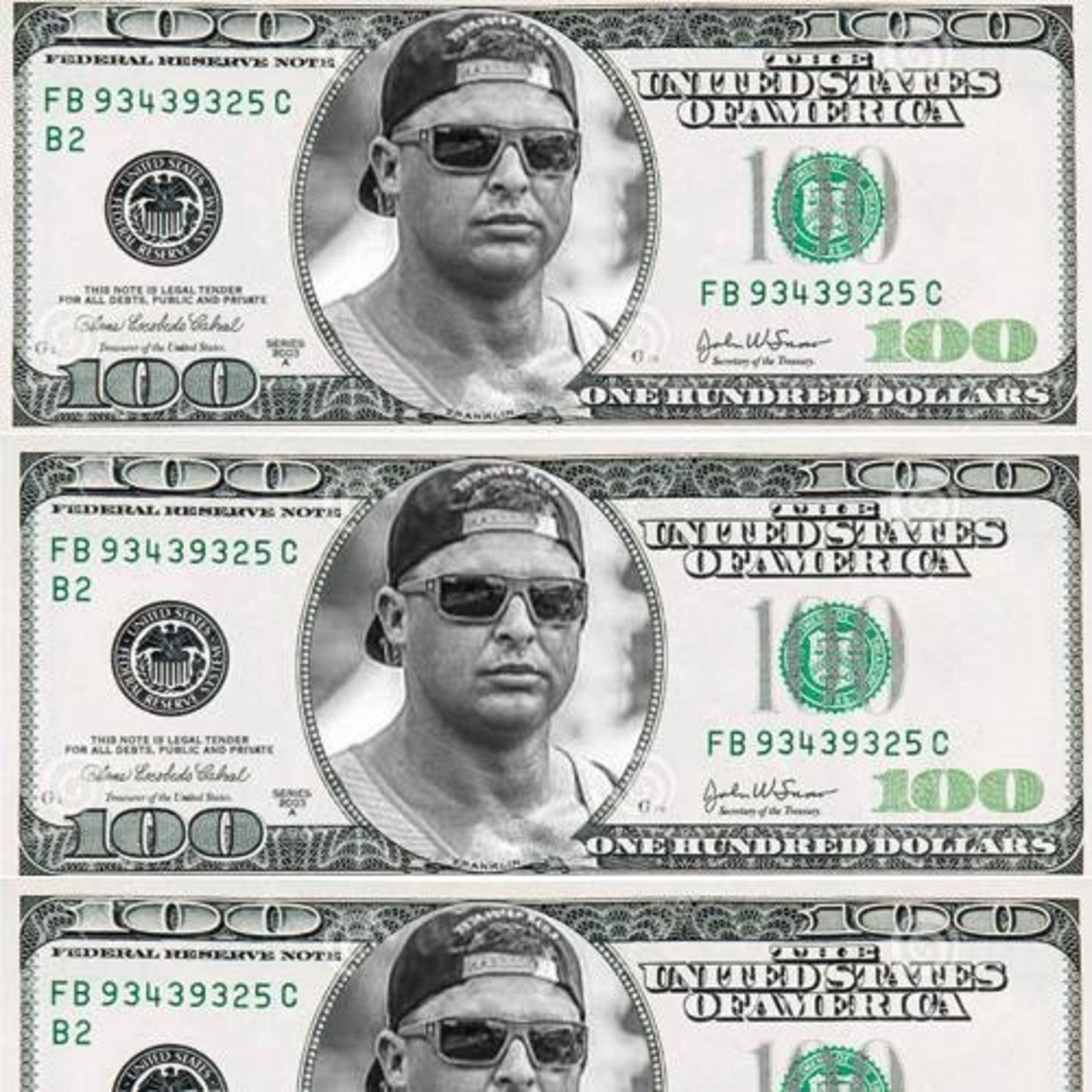$100 bills with Ochle’s face pulled from his Freakstep website.