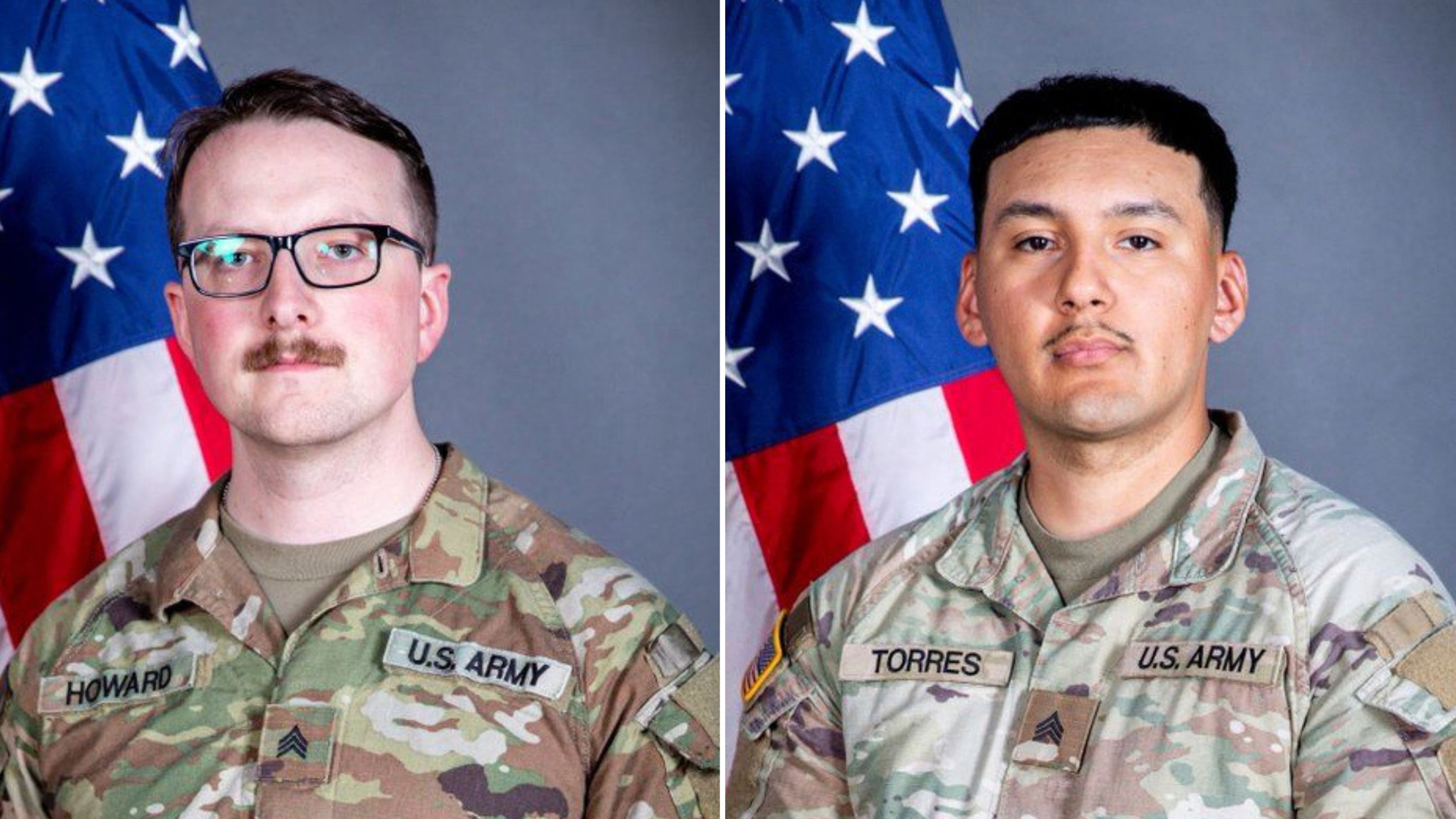 This undated combo photo created with images released by the Iowa National Guard shows Sgts. William Nathaniel Howard, left, and Edgar Brian Torres-Tovar. (Iowa National Guard via AP)