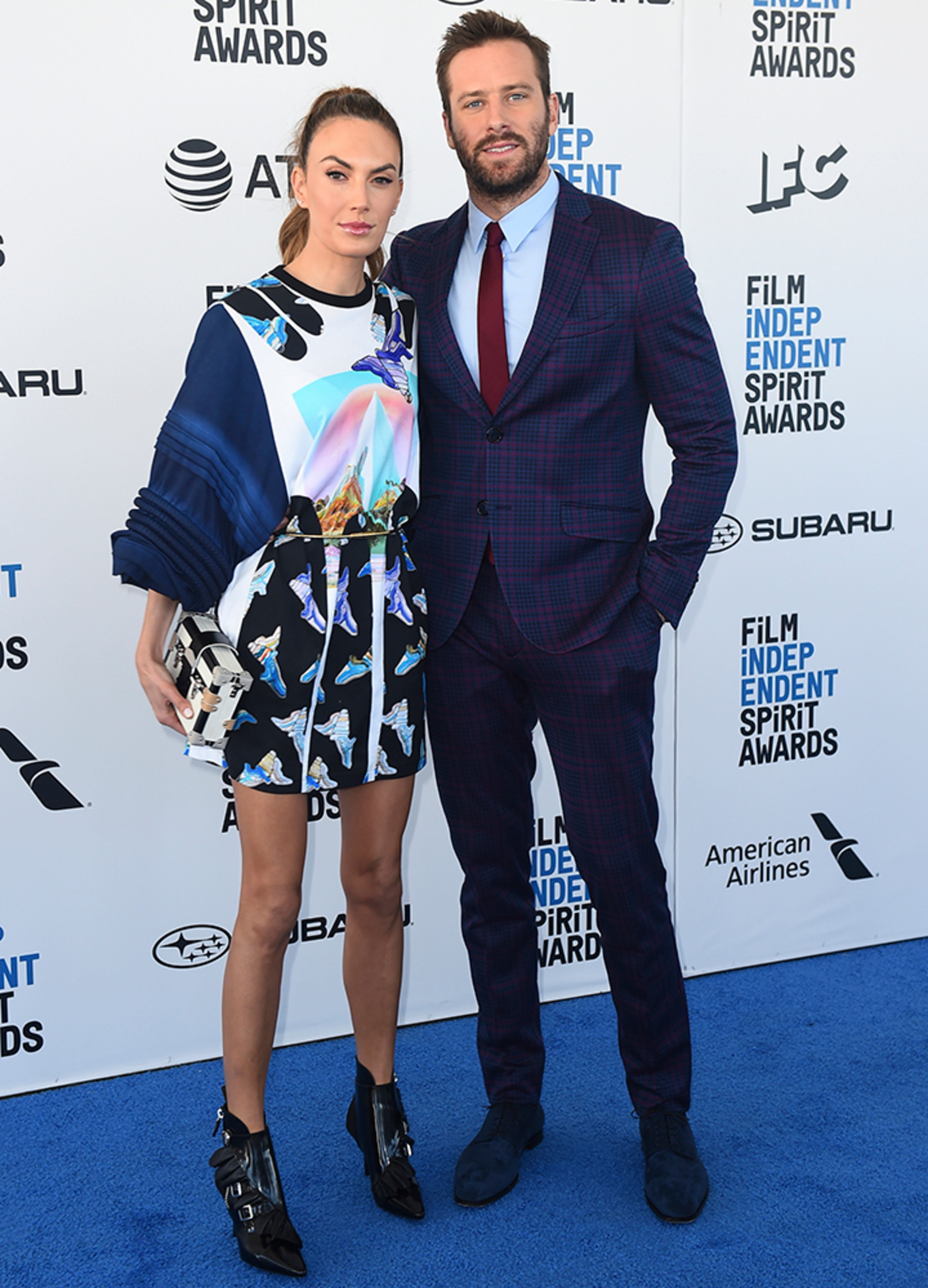 Armie Hammer, right, and Elizabeth Chambers arrive at the 34th Film Independent Spirit Awards on Saturday, Feb. 23, 2019, in Santa Monica, Calif. (Photo by Jordan Strauss/Invision/AP)
