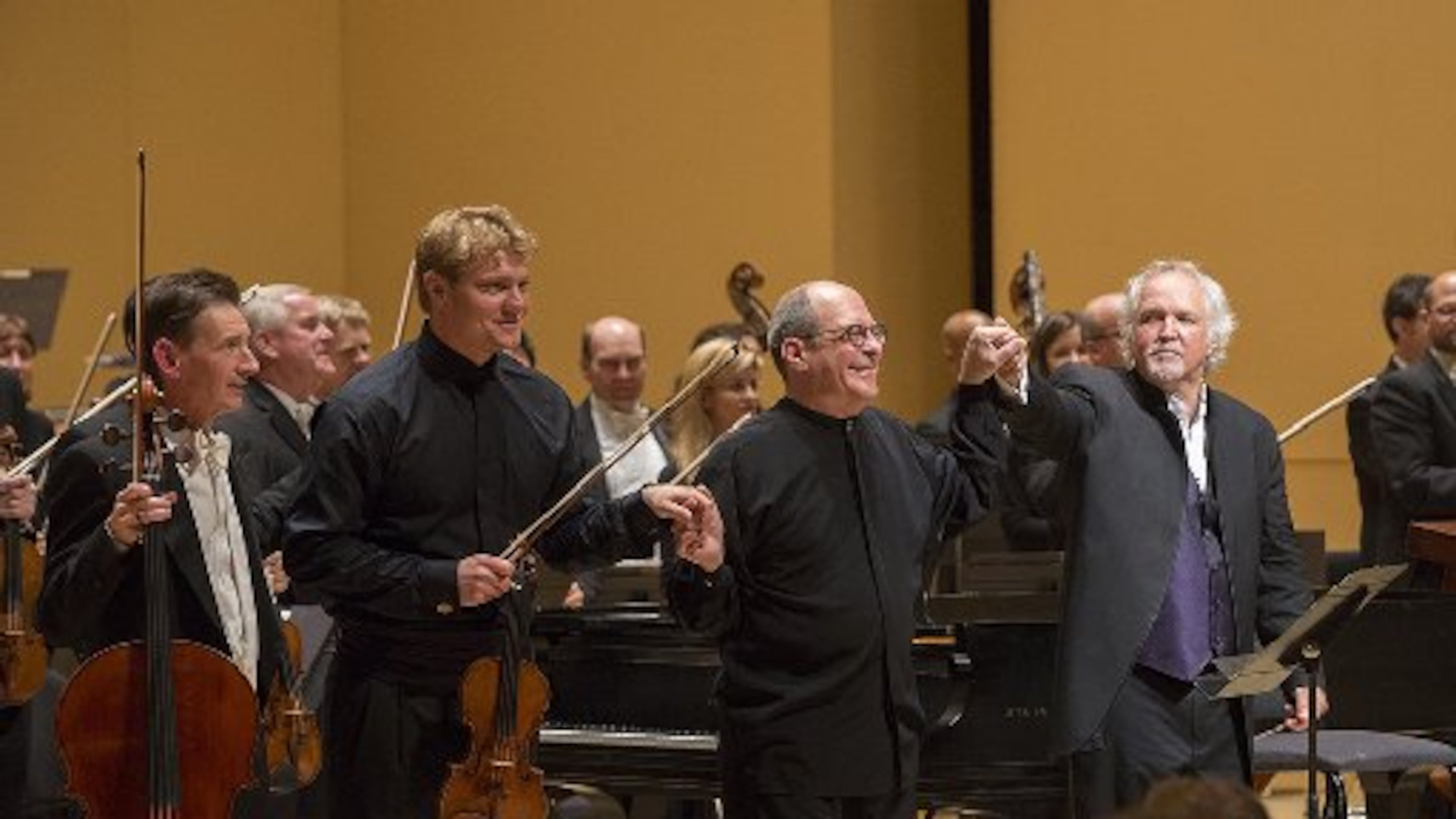 The Atlanta Symphony Orchestra's Christopher Rex (from left), David Coucheron and Robert Spano performed Beethoven's "Triple Concerto" in 2013 with Donald Runnicles conducting. CONTRIBUTED BY JEFF ROFFMAN