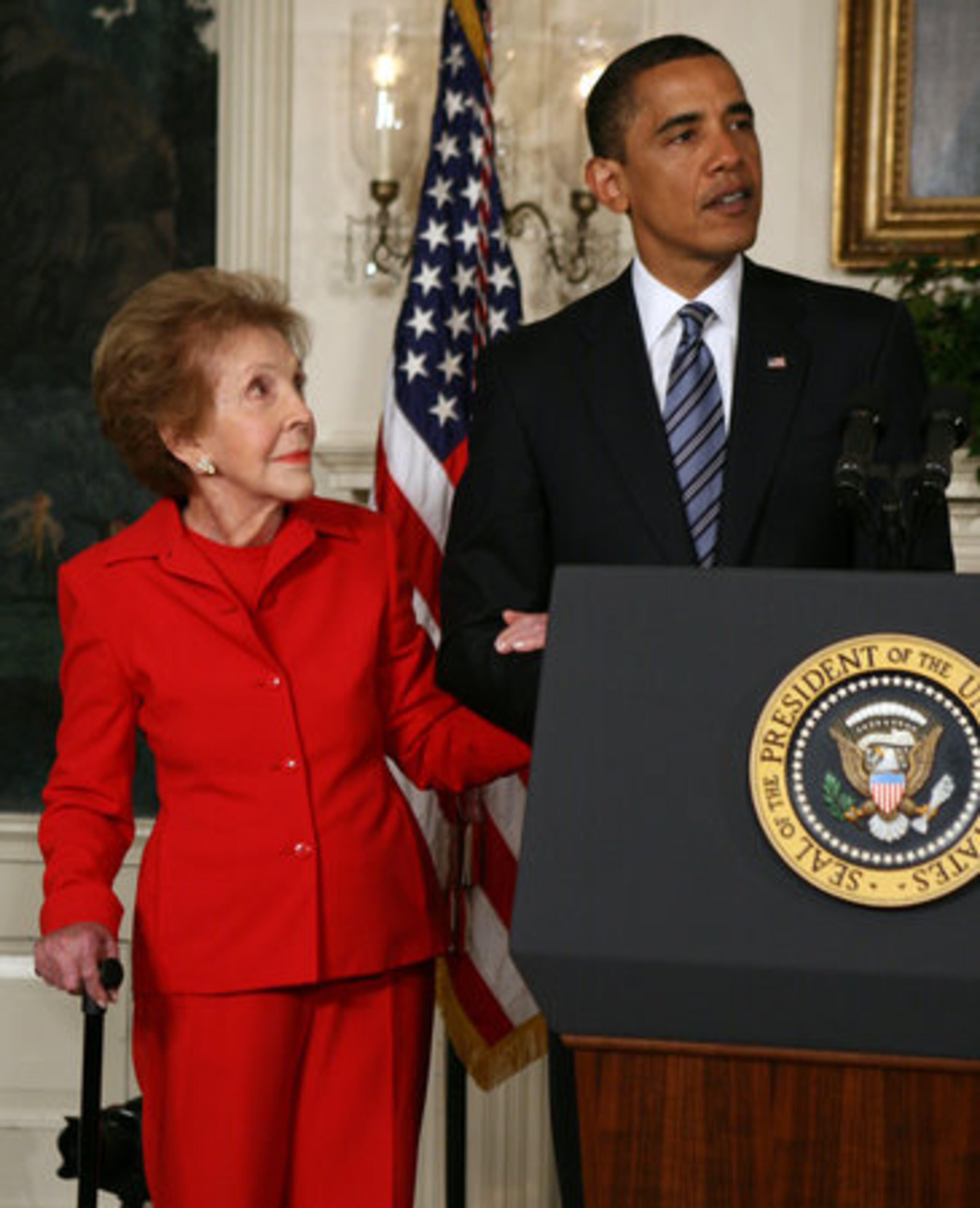 Obama invoked the 40th president's trademark optimism, calling him a leader who understood that the bonds that unite Americans are stronger than the disagreements that divide them, the political parties included. He also said Reagan's sunny outlook was sorely needed during a difficult time of economic and global challenges. "That was powerful. That was important. And we are better off for the extraordinary leadership that he showed," Obama said.