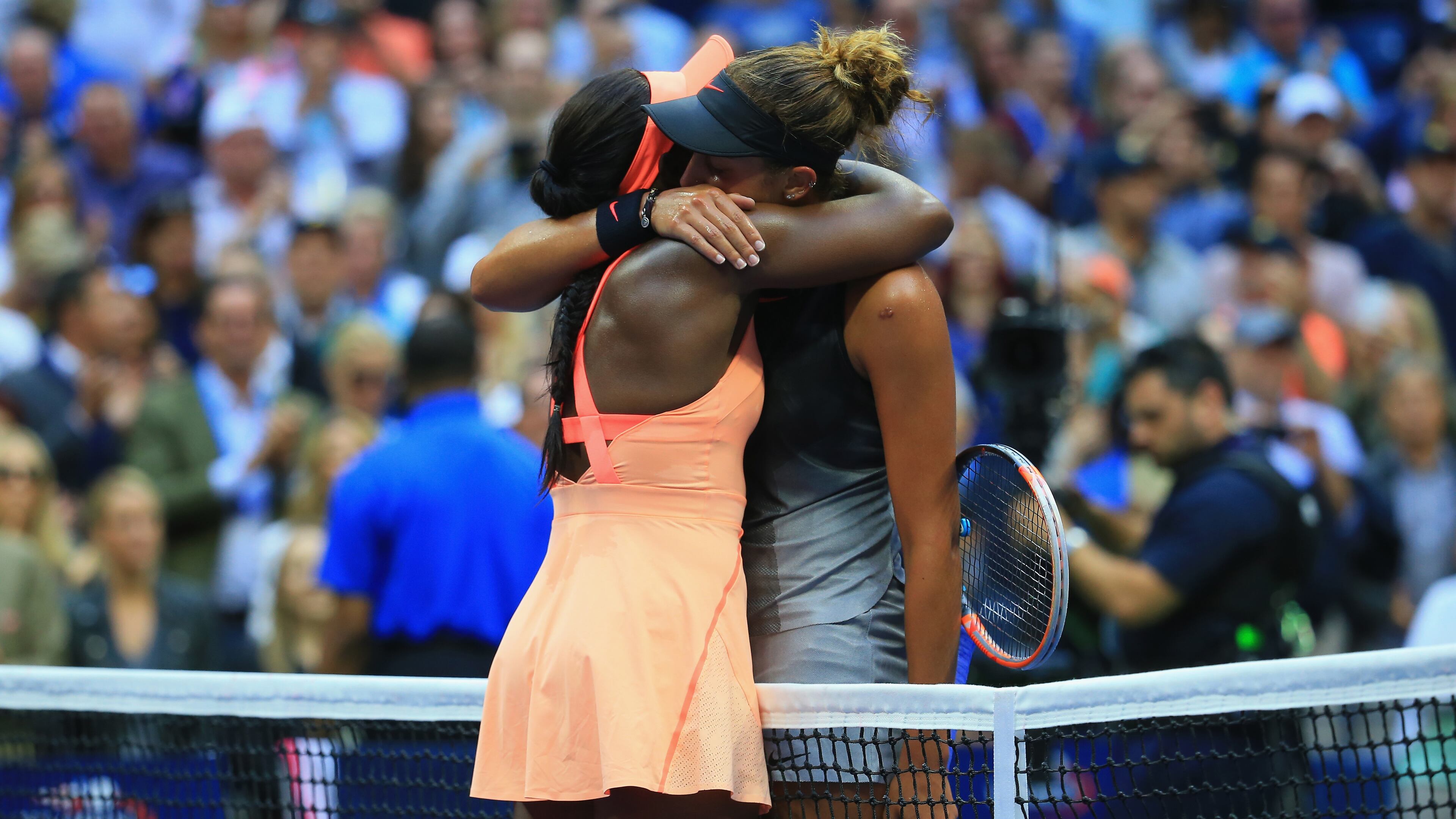 NEW YORK, NY - SEPTEMBER 09: Sloane Stephens of the United States embraces Madison Keys of the United States after Stephens won the Women's Singles final match on Day Thirteen during the 2017 US Open at the USTA Billie Jean King National Tennis Center on September 9, 2017 in the Queens borough of New York City. (Photo by Chris Trotman/Getty Images for USTA)