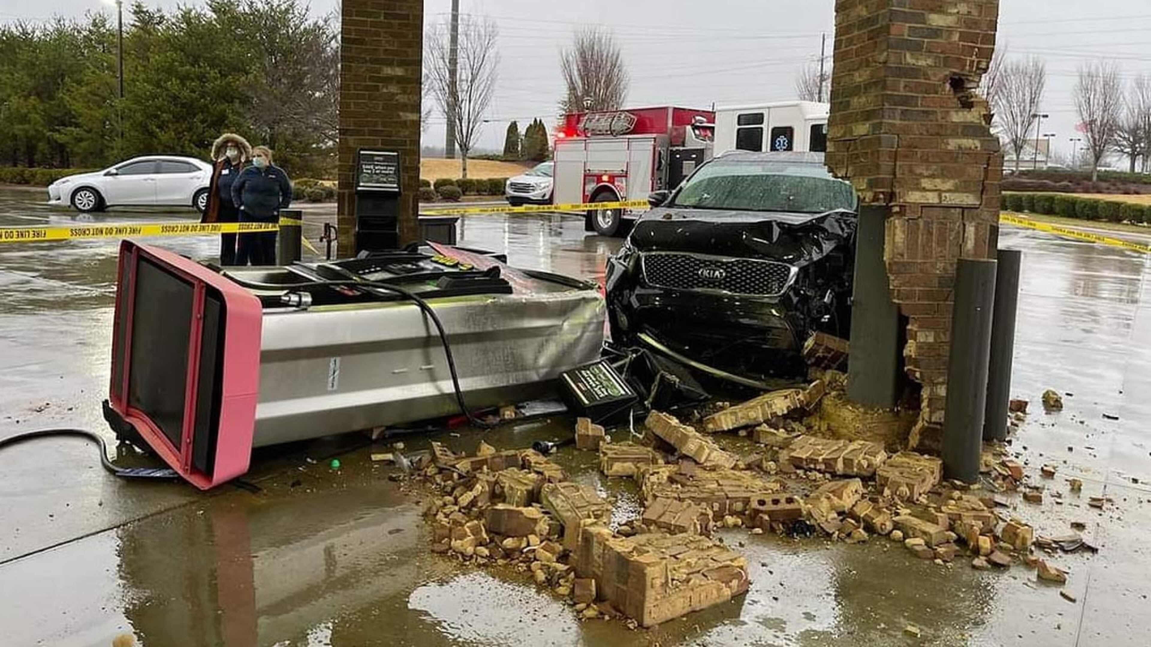 Investigators believe a distracted driver struck a Dawson County gas pump on New Year's Day.