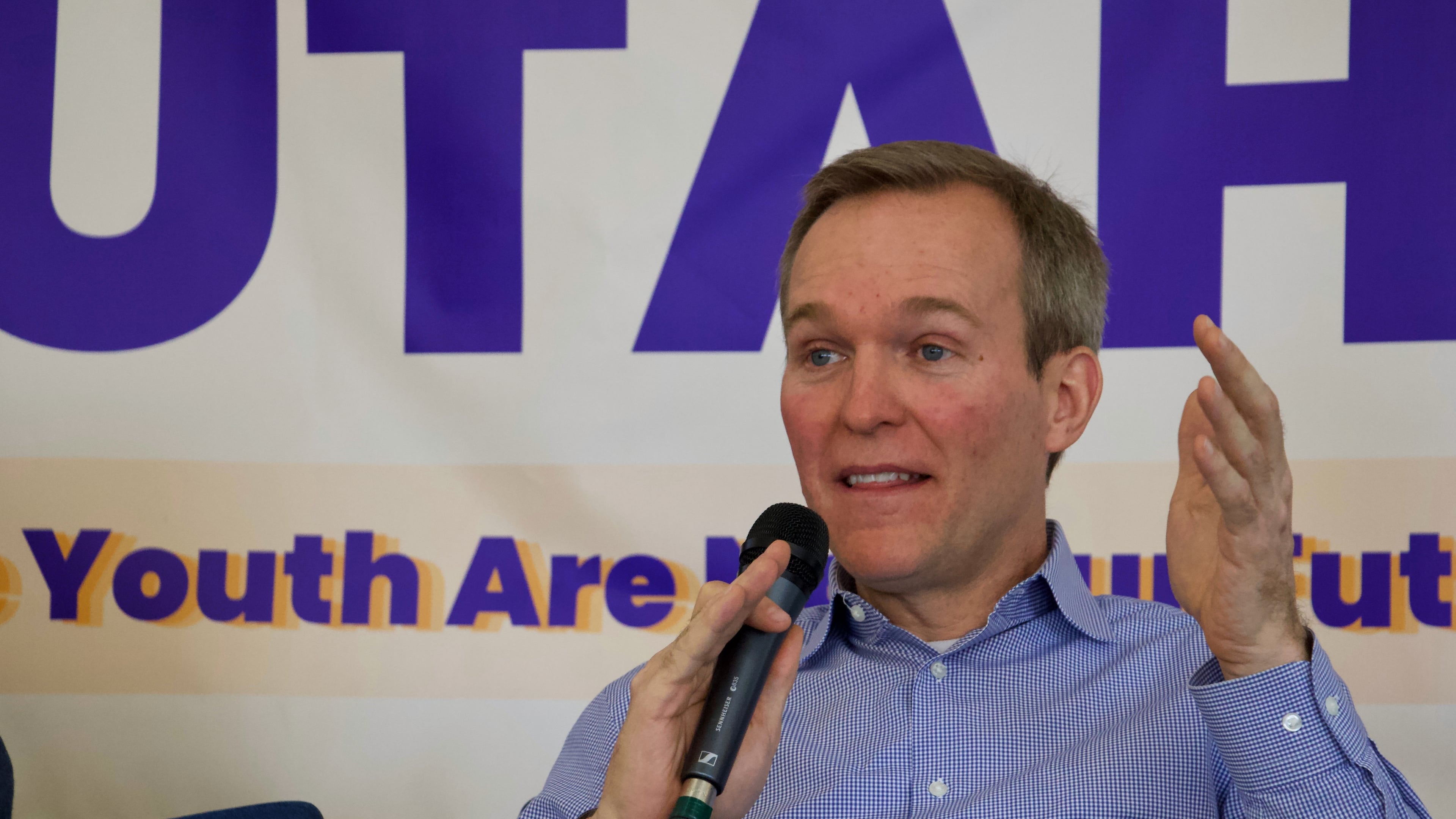 FILE - Former U.S. Rep. Ben McAdams speaks at a forum for candidates running to represent Utah's new Democratic-leaning congressional district, March 21, 2026, in Taylorsville, Utah. (AP Photo/Hannah Schoenbaum, File)