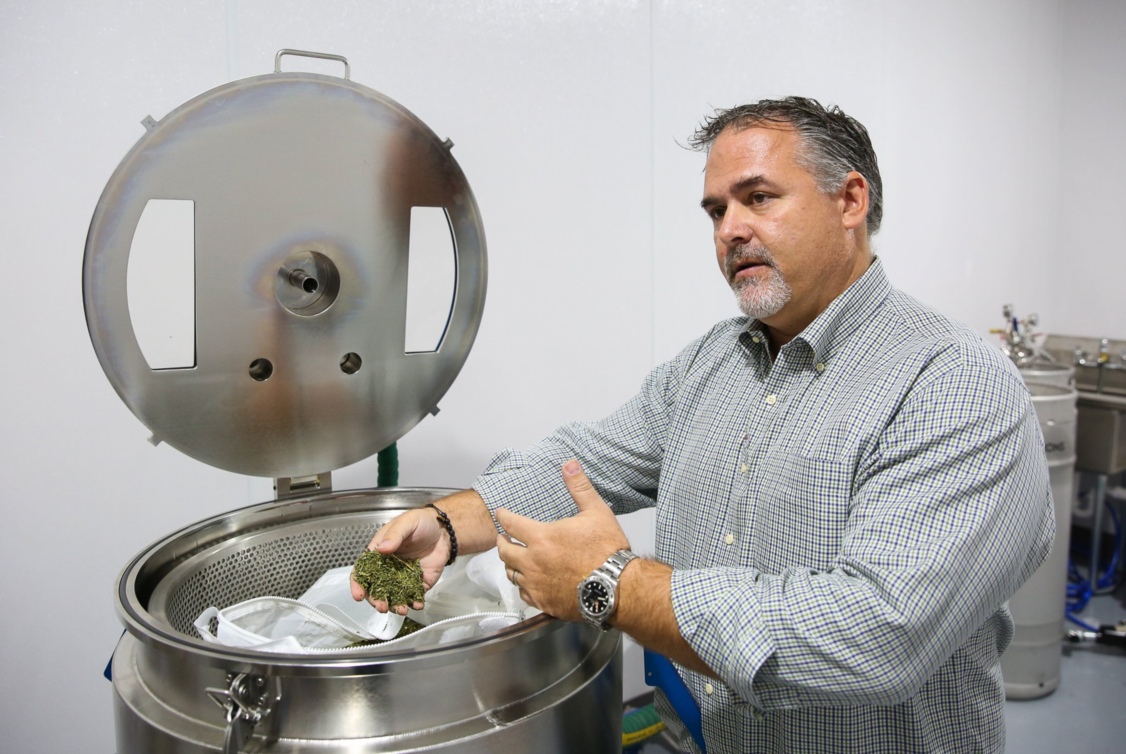 Rob Lee of GA Xtracts discusses the extraction process for hemp at the company’s facility in Watkinsville. (Photo/Austin Steele for the Atlanta Journal-Constitution)