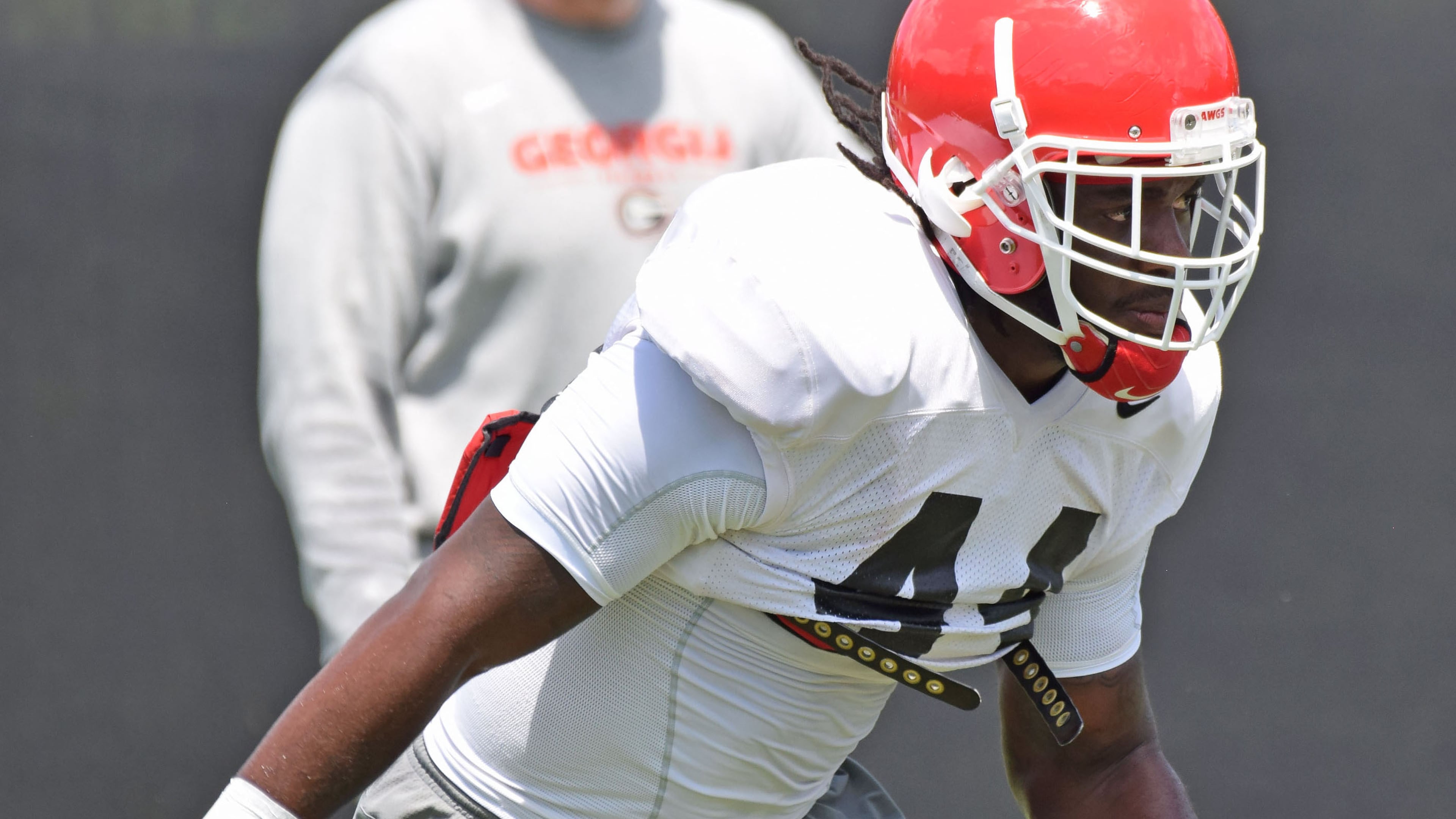 Georgia inside linebacker Juwan Taylor (44) during the Bulldogs' practice Monday, Aug. 6, 2018, at the Woodruff Practice Fields on the Georgia campus in Athens.