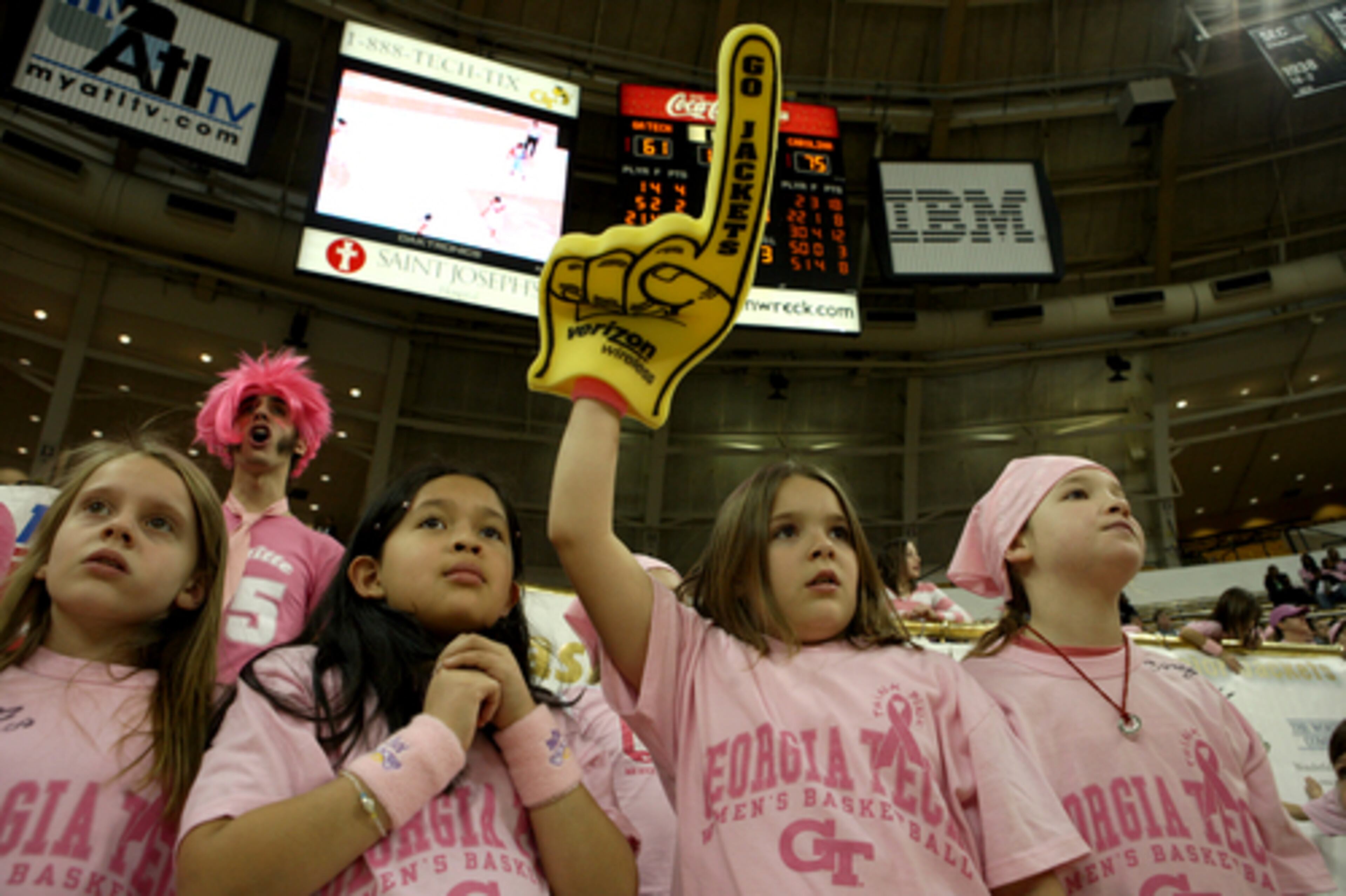 Nine-year-old fans (left to right) Ceci Webb, Natalia Melson, Claire Ewbank and Ashtyn Brewster also wore pink.
