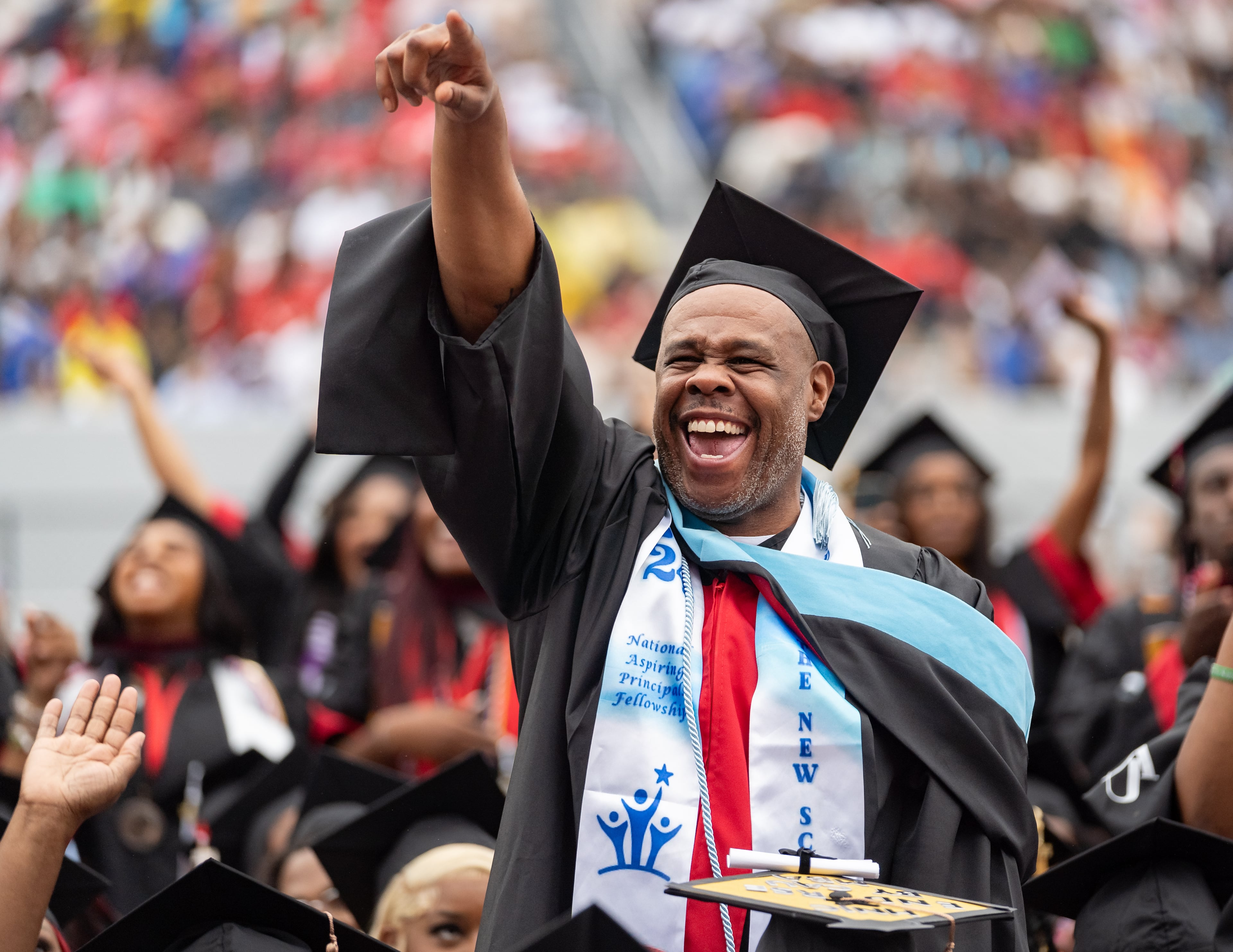 Graduates, faculty and family gather for the Clark Atlanta University 35th annual commencement convocation on Saturday, May 18, 2024. (Ben Hendren for The Atlanta Journal-Constitution)
