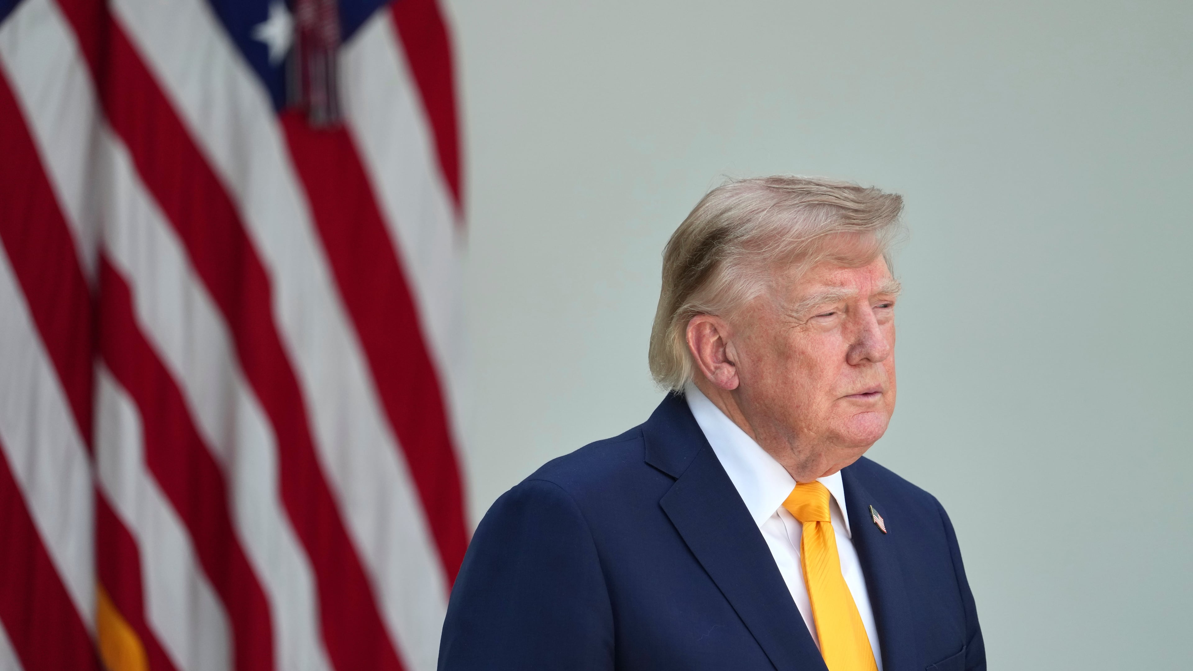 President Donald Trump listens during a back to school event in the Rose Garden of the White House, Monday, Aug. 24, 2026, in Washington. (AP Photo/Alex Brandon)