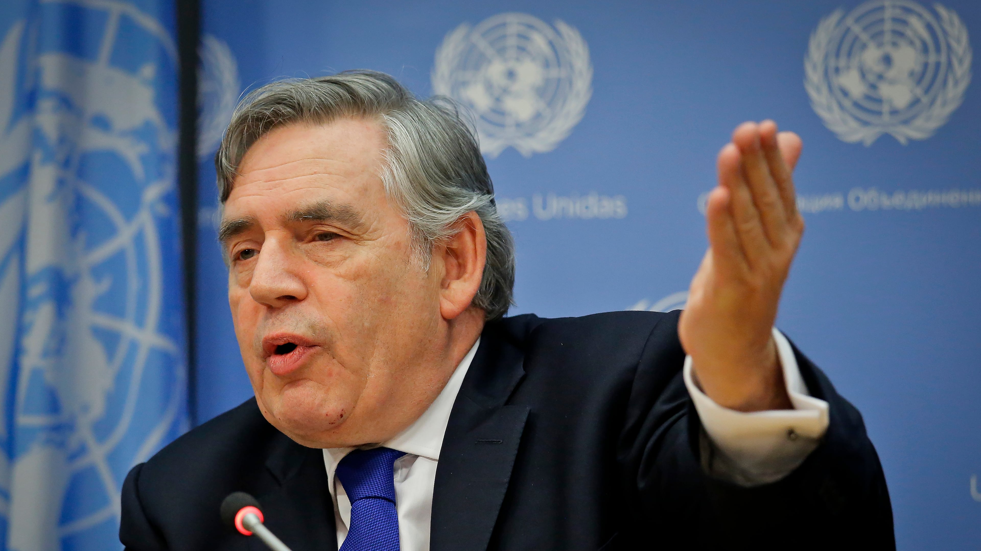 FILE - Gordon Brown, United Nations Special Envoy for Global Education and former Prime Minister of the United Kingdom, holds a news conference at U.N. headquarters, Sept. 16, 2016. (AP Photo/Bebeto Matthews, File)