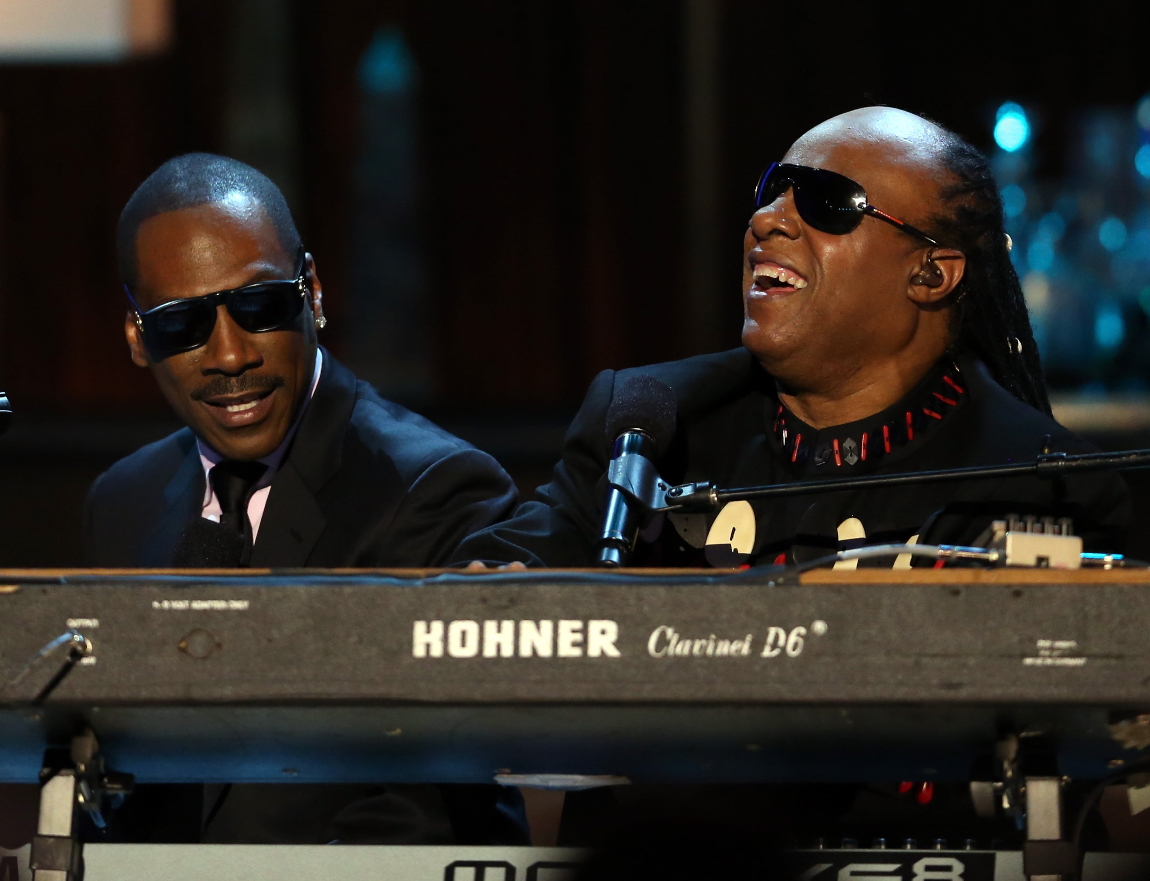 Musician Stevie Wonder and honoree Eddie Murphy peform onstage at Spike TV's "Eddie Murphy: One Night Only" at the Saban Theatre on November 3, 2012 in Beverly Hills, California. (Photo by Christopher Polk/Getty Images)
