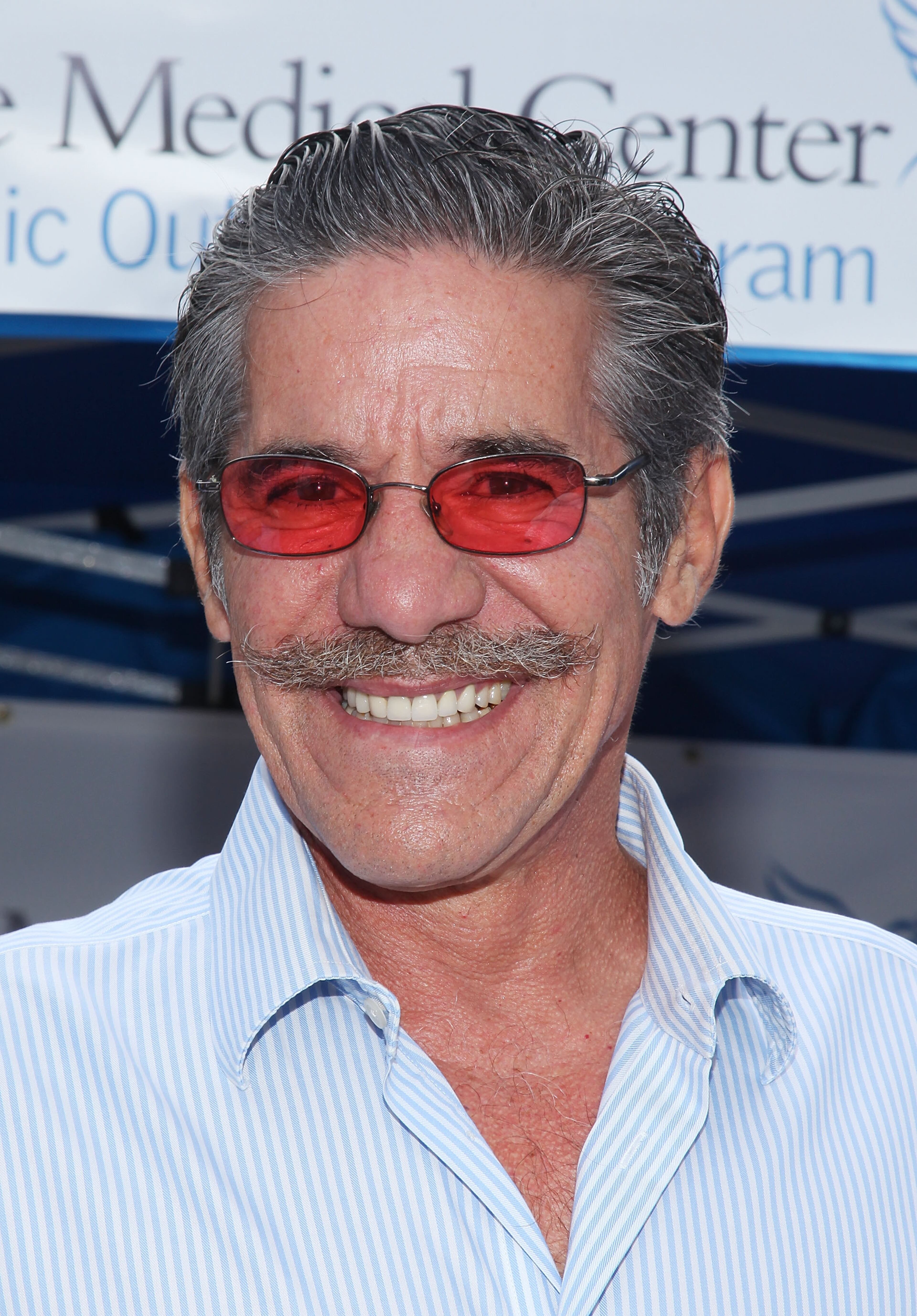 Fox News journalist Geraldo Rivera was hit by a chair during a 1988 taping of his talk show involving white supremacists and members of black and Jewish organizations. Rivera suffered a broken nose from the incident. (Photo by Mike Coppola/Getty Images for Celia Cruz Foundation)
