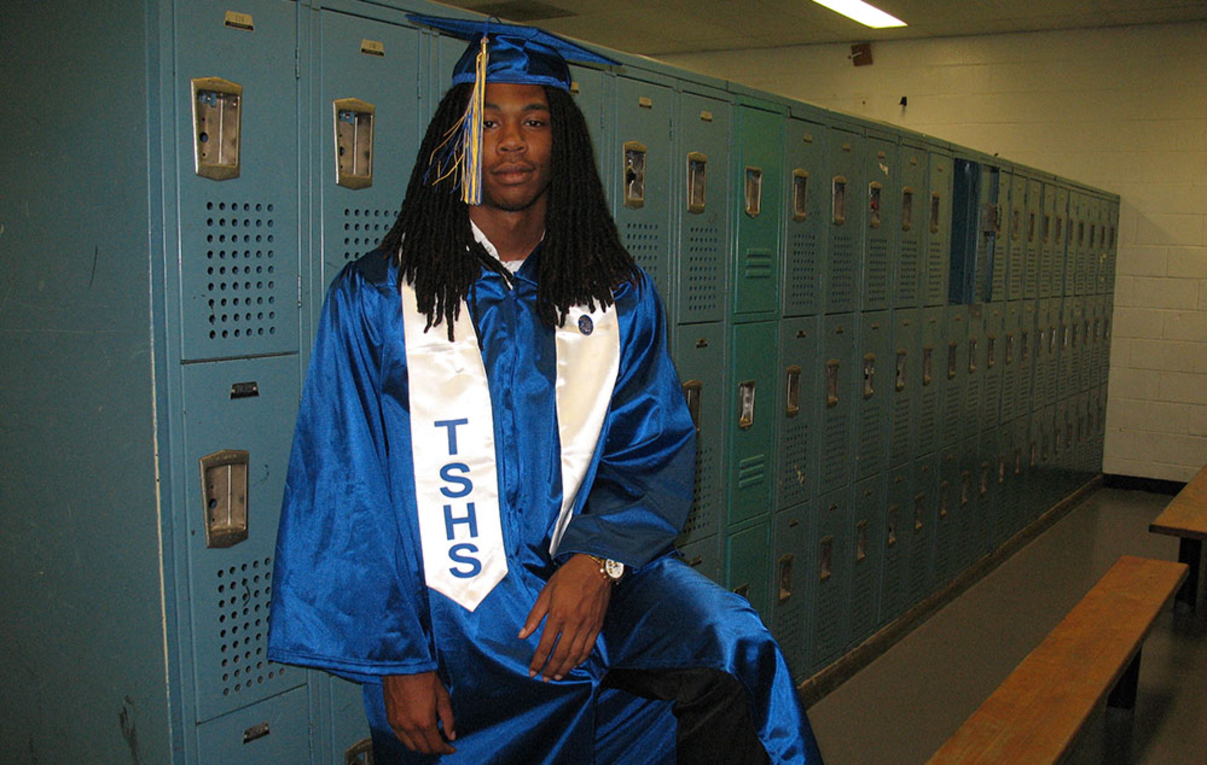 At one point graduation didn't seem a certainty for Briscoe. But after losing his football eligibility his sophomore year, Briscoe buckled down and made excellent grades his last three years at Thomas Stone High School. (AJC / CHIP TOWERS)